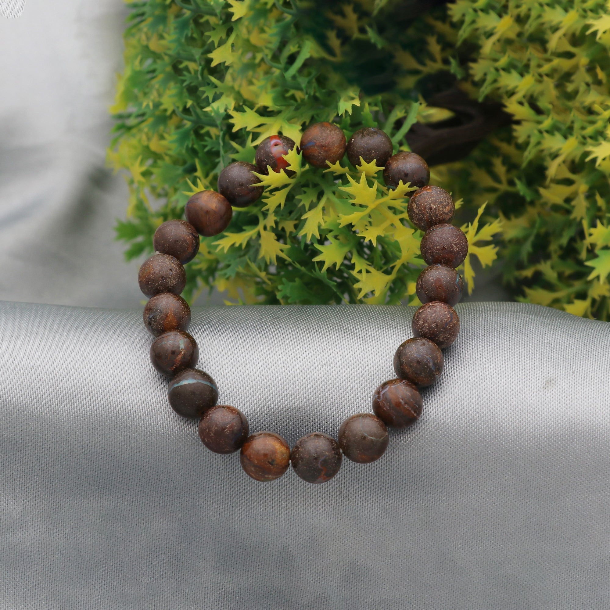 Natural Boulder Opal Smooth Round Bead Bracelet Handmade Gemstone Jewelry 114 Ct