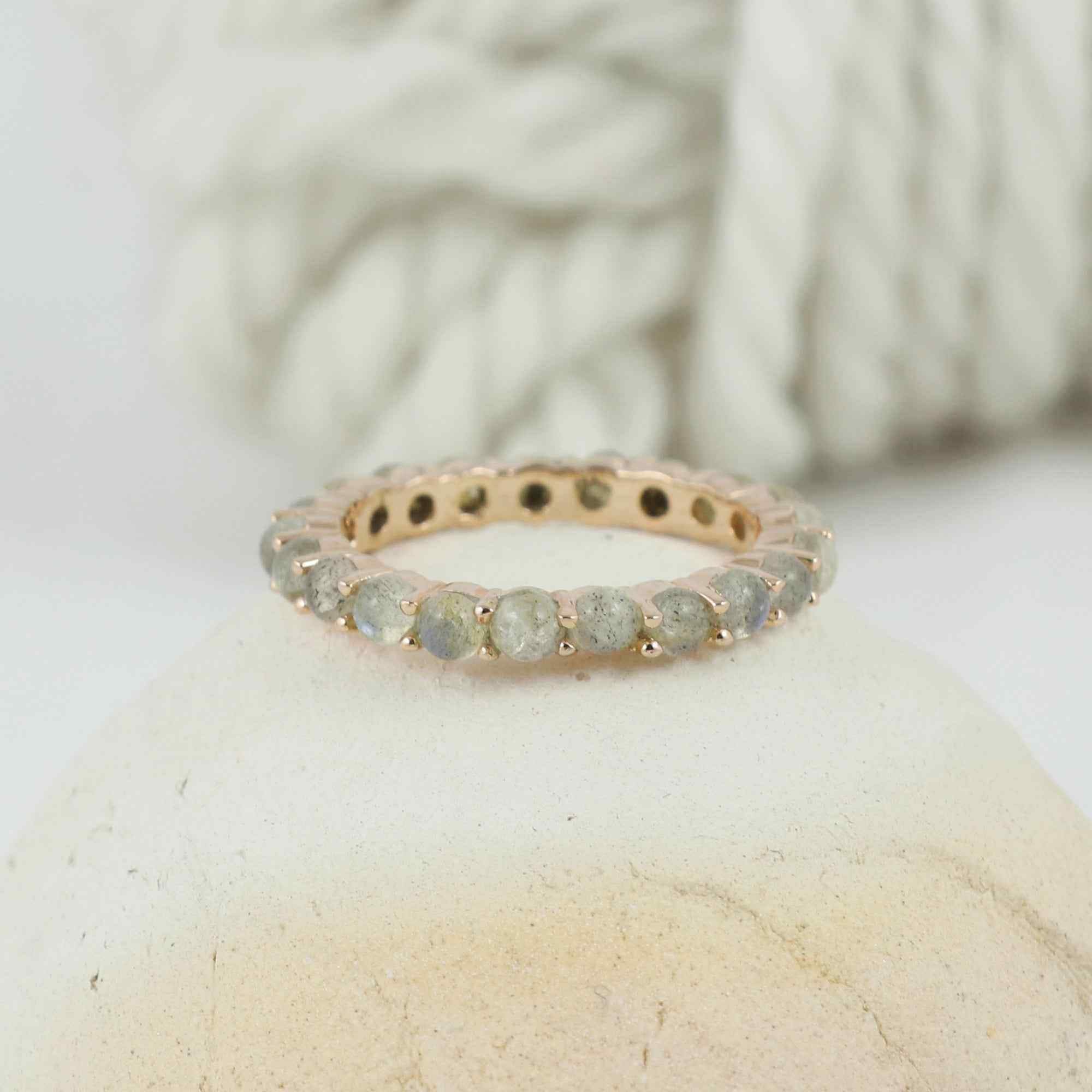Natural Labradorite 3mm Round Cabochon Ring 925 Sterling Silver Handmade Solitaire Gemstone Ring