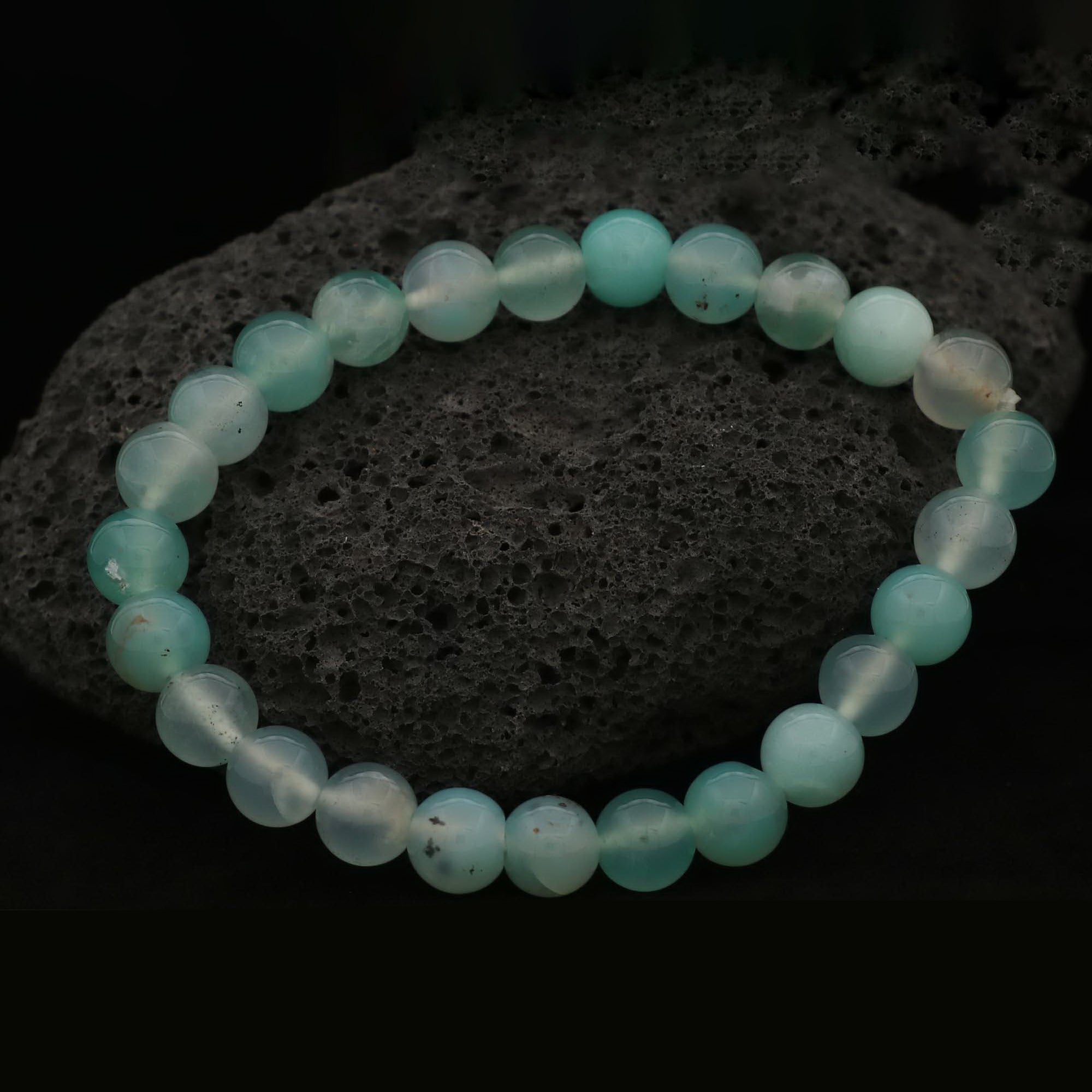 Premium Aqua Chalcedony Stretch Bracelet Natural Round Gemstone Beads Handmade 89 Ct