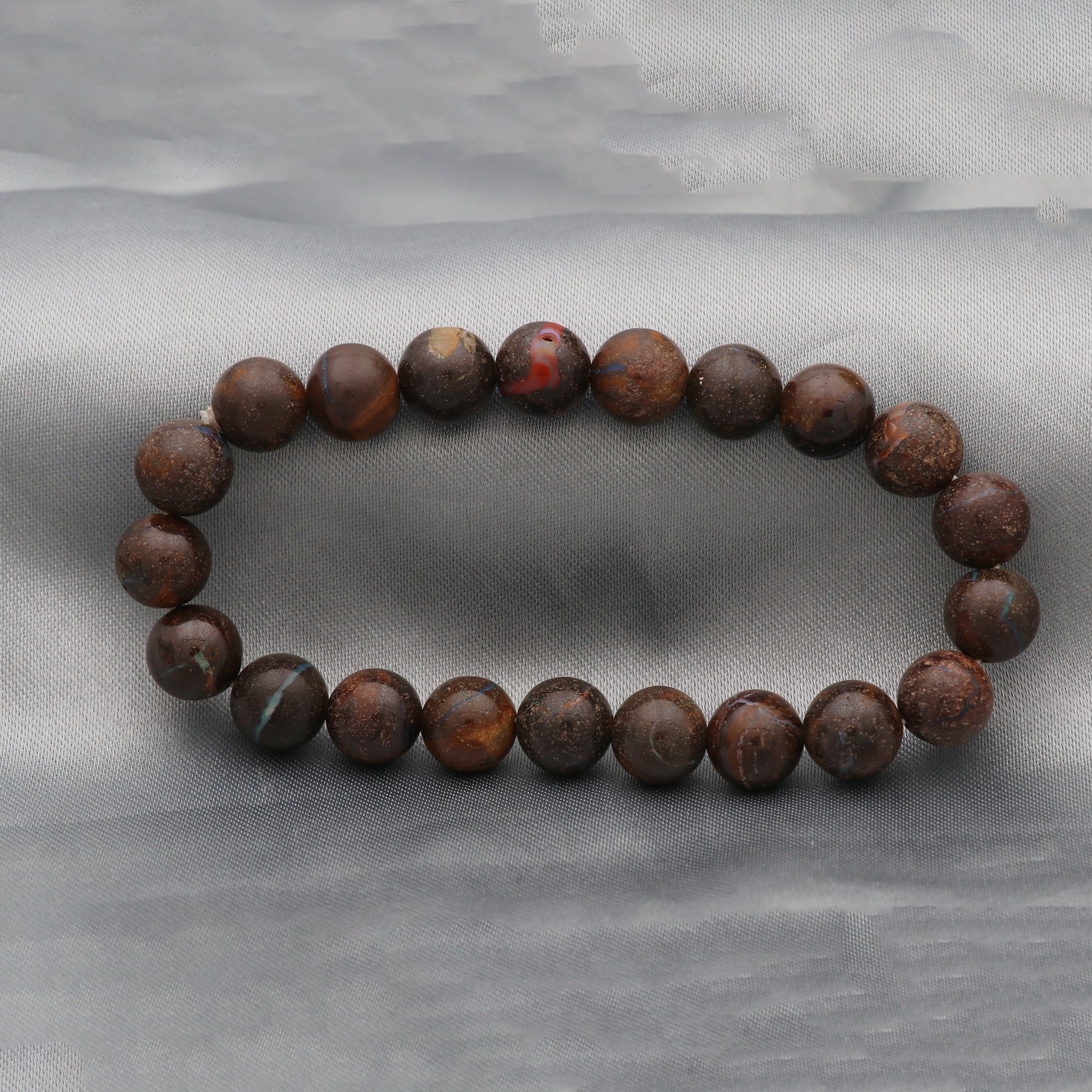 Natural Boulder Opal Smooth Round Bead Bracelet Handmade Gemstone Jewelry 114 Ct