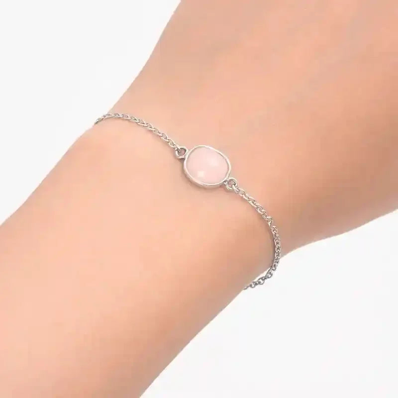 Blush Pink Opal Rose-Cut Bracelet in 925 Sterling Silver Gemstone Bracelets