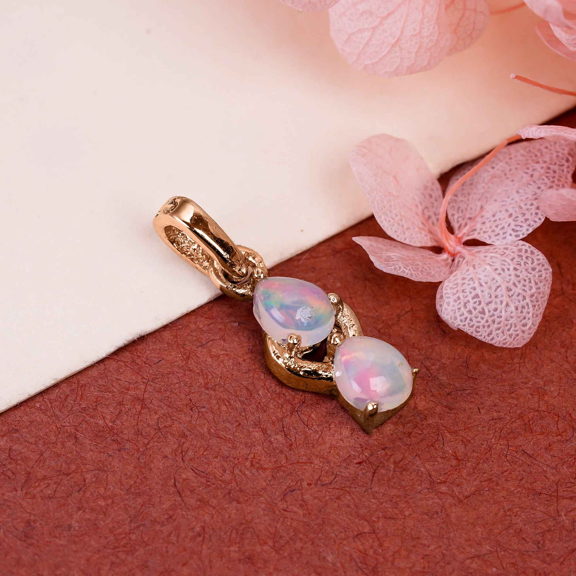 Fire Opal Necklace 5x4mm Pear Gemstone Pendant in 925 Sterling Silver Dainty Opal Jewelry