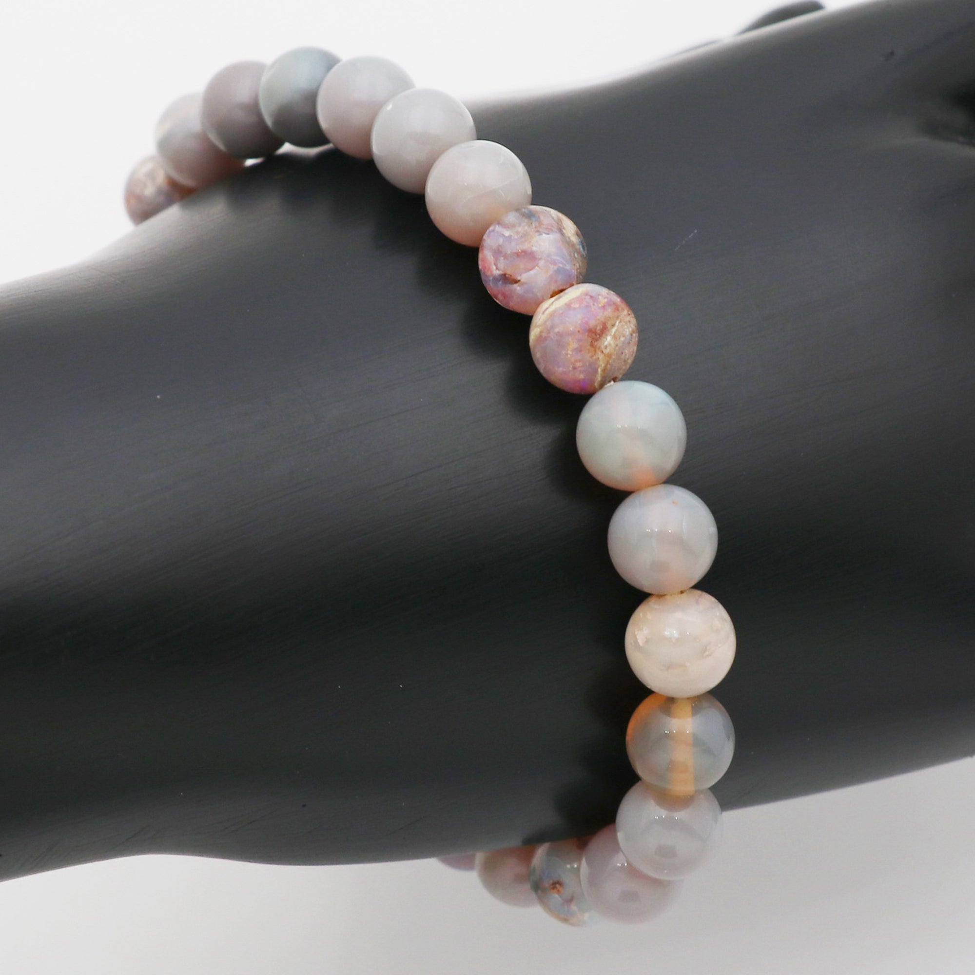 Australian Opal Stack Bracelet Polished Round Beads October Birthstone 68 Ct