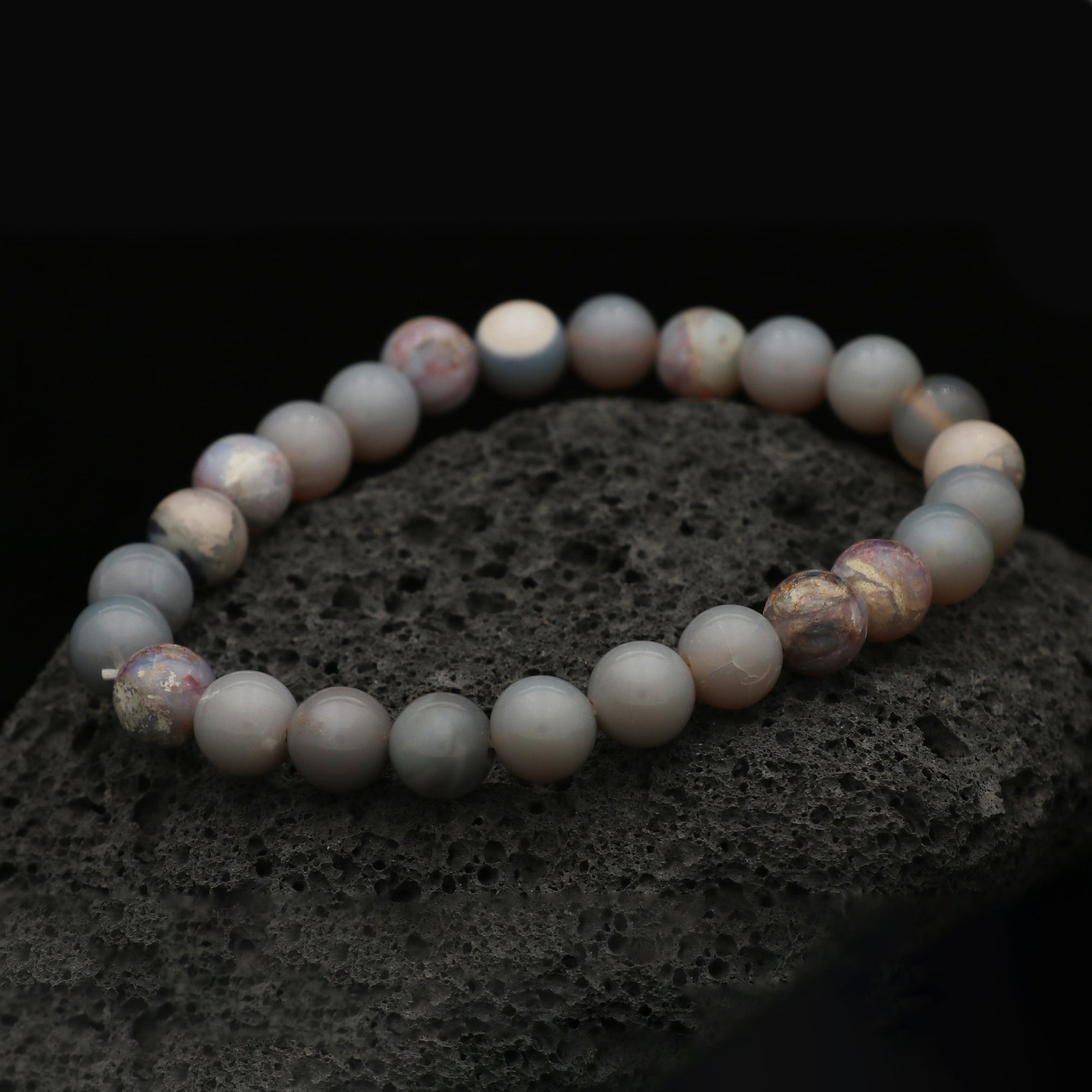 Australian Opal Stack Bracelet Polished Round Beads October Birthstone 68 Ct