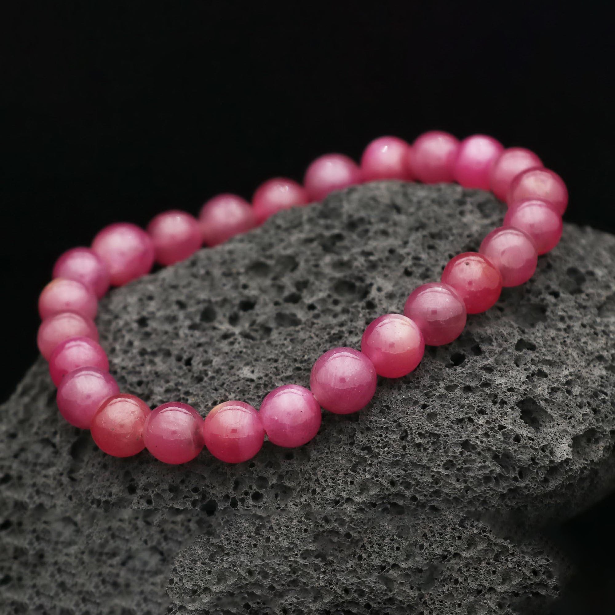 Natural Pink Sapphire Bracelet Round Plain Gemstone Beads Handmade 132 Ct