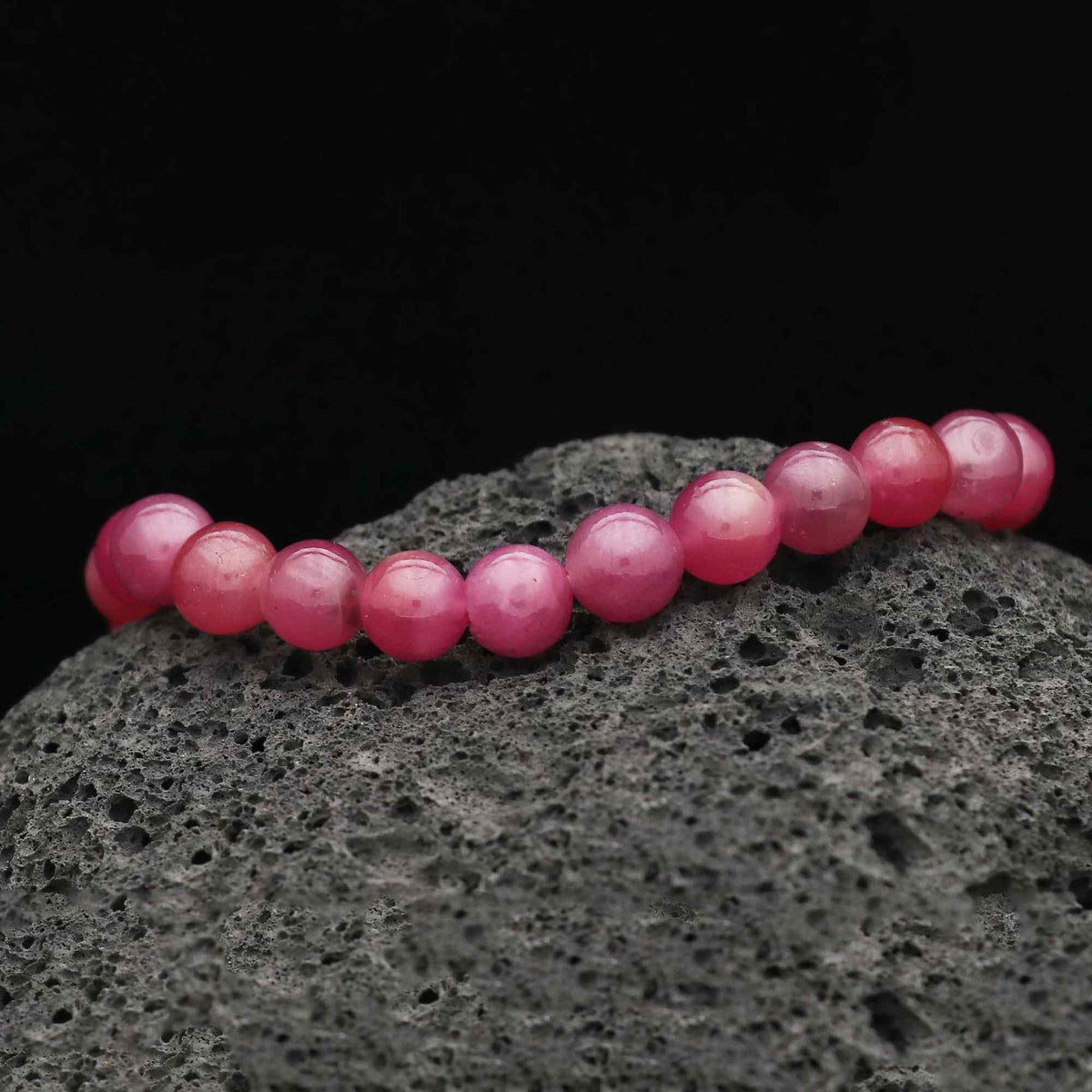 Natural Pink Sapphire Beaded Bracelet Round Plain Stretch Band Handmade  132 Ct