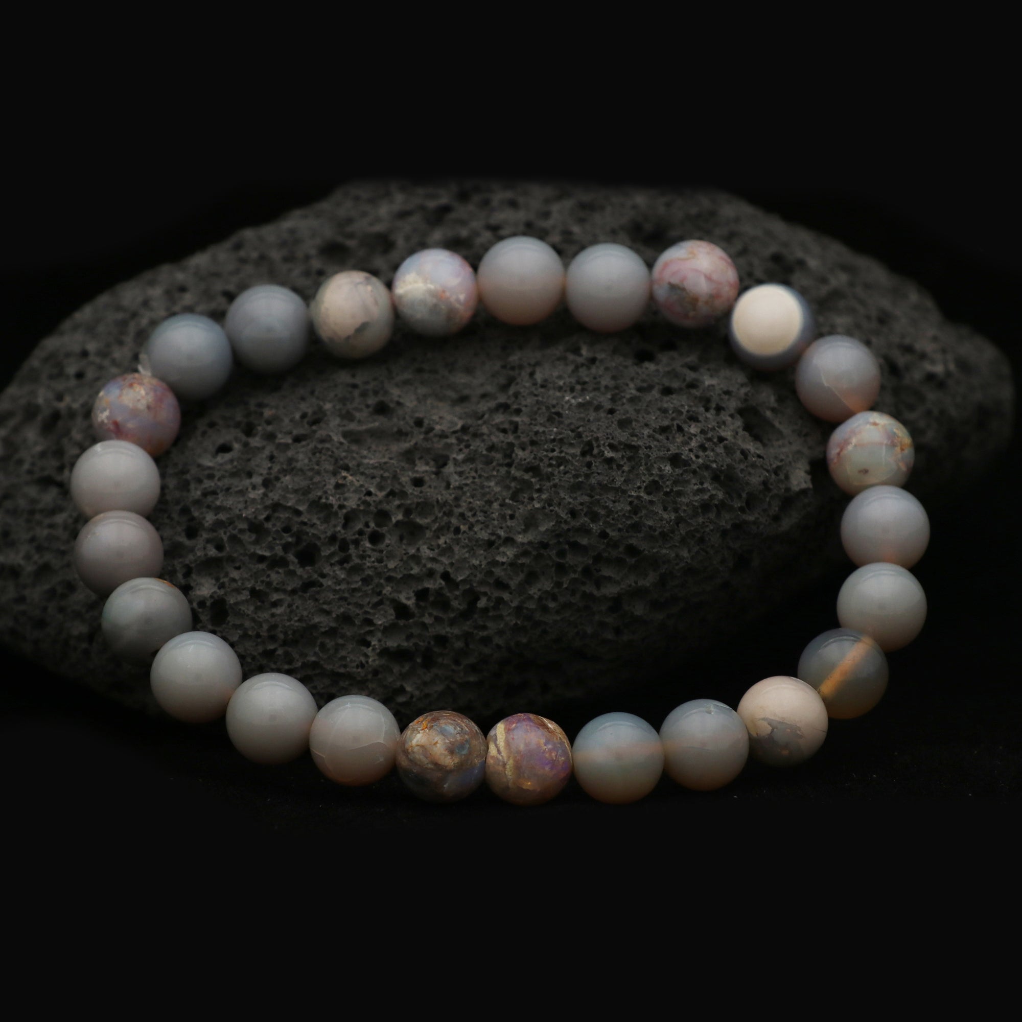 Australian Opal Stack Bracelet Polished Round Beads October Birthstone 68 Ct