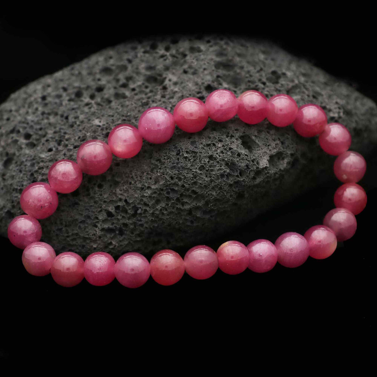 Natural Pink Sapphire Beaded Bracelet Round Plain Stretch Band Handmade  132 Ct