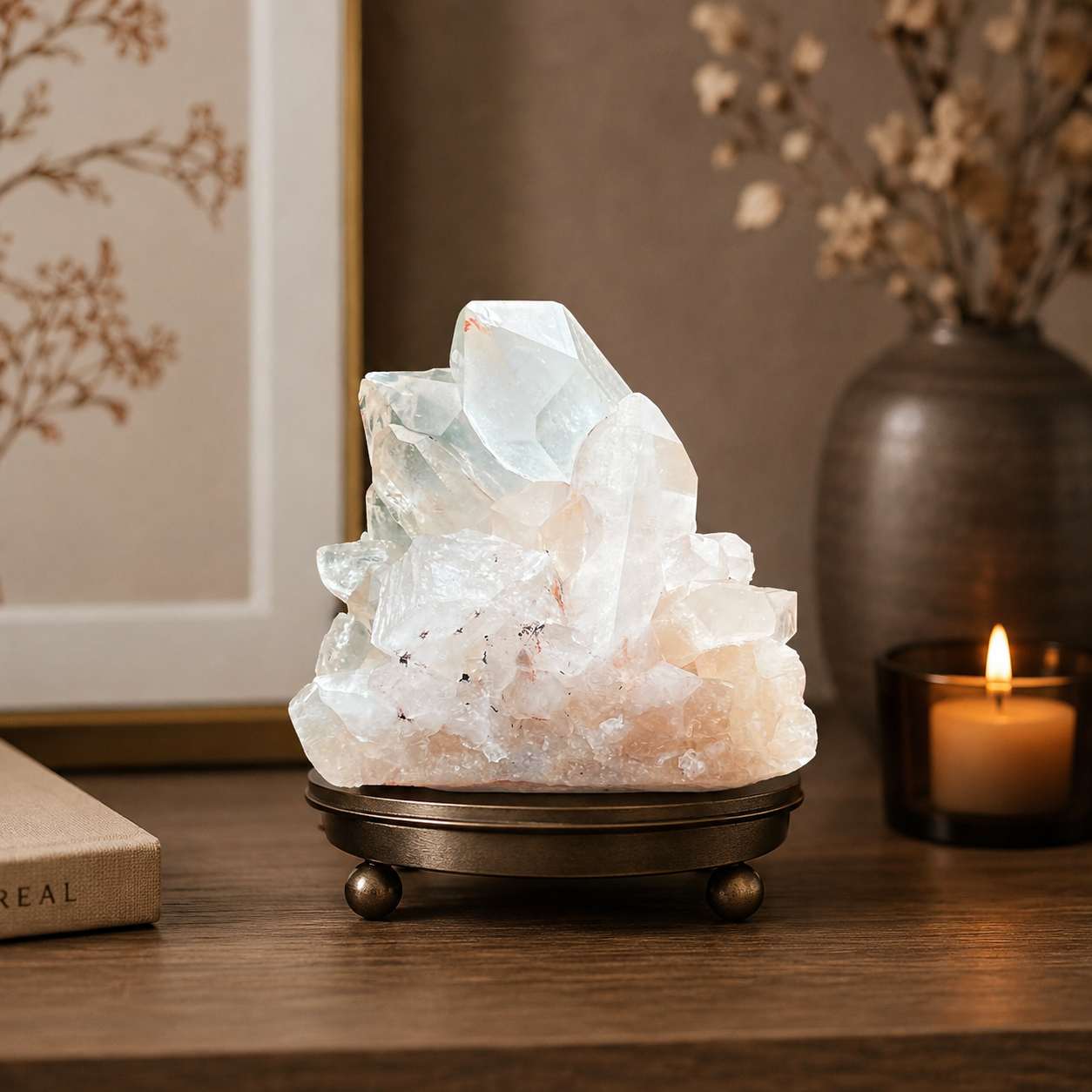 Pink Samadhi Quartz Crystal Cluster Healing Display Himalayan Energy Stone
