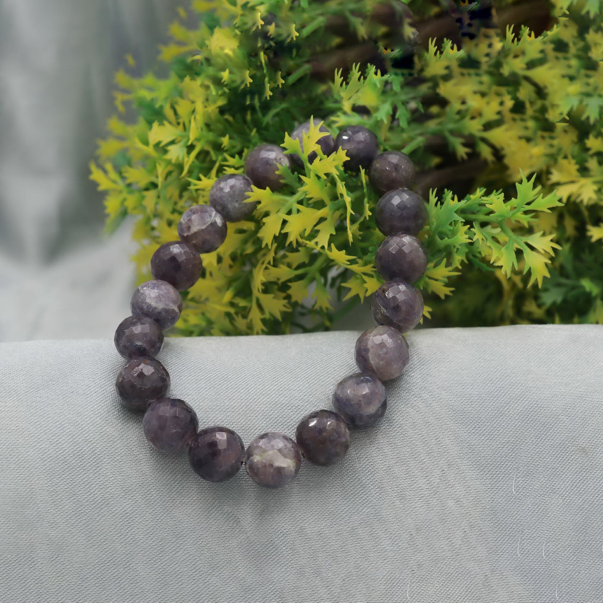Natural Bloodshot Iolite Faceted Round Bead Bracelet Handmade Jewelry 140 Ct