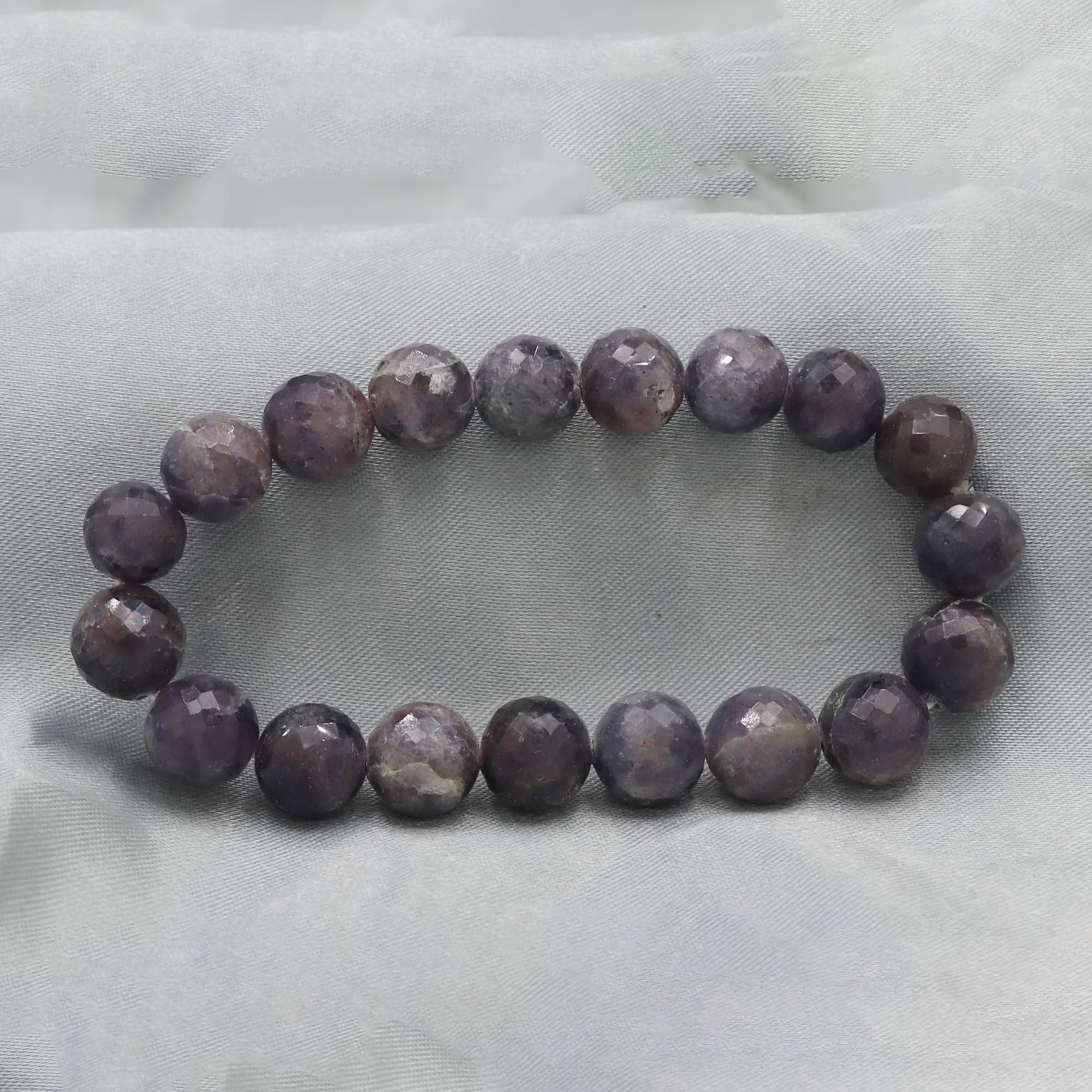 Natural Bloodshot Iolite Faceted Round Bead Bracelet Handmade Jewelry 140 Ct