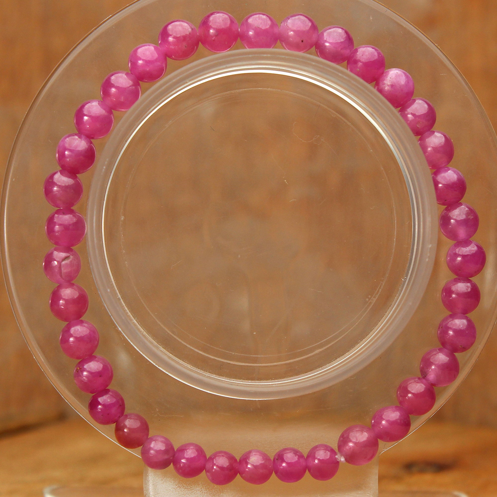 Natural Pink Sapphire Bracelet Round Plain Gemstone Beads Handmade 62 Ct