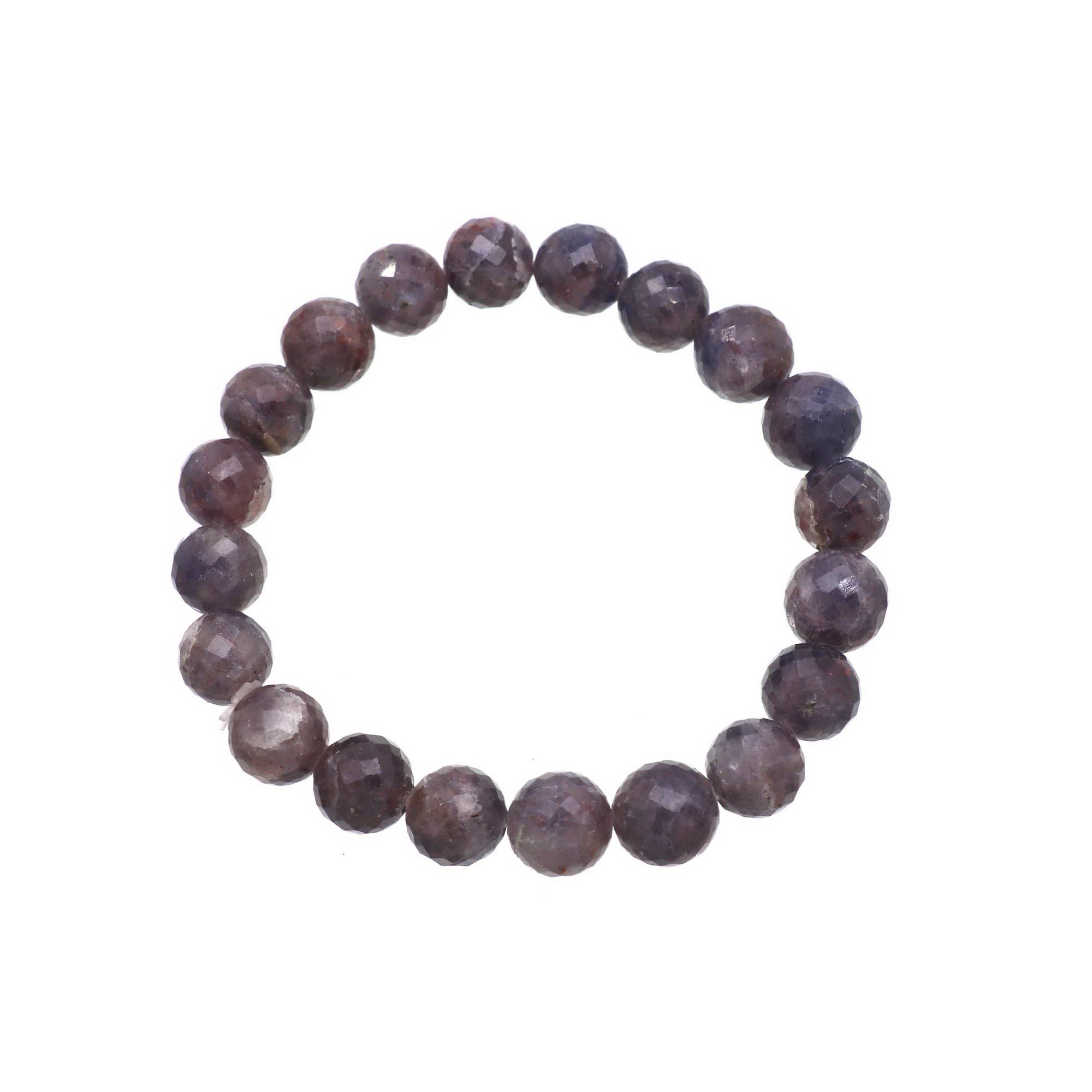 Bloodshot Iolite Large Faceted Round Bead Bracelet Natural Gemstone 121 Ct