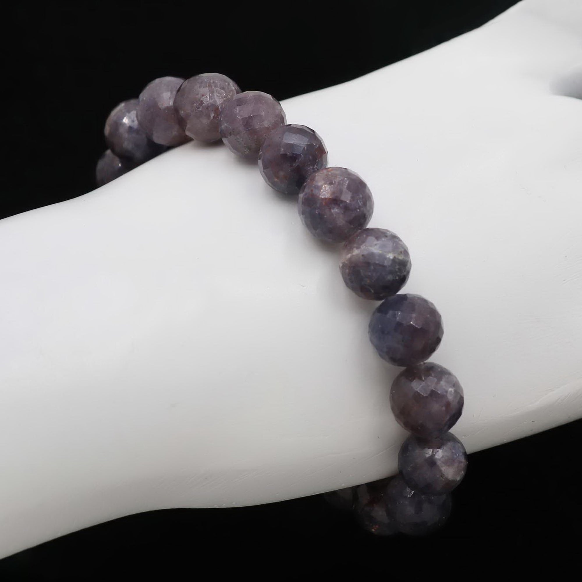 Bloodshot Iolite Large Faceted Round Bead Bracelet Natural Gemstone 121 Ct