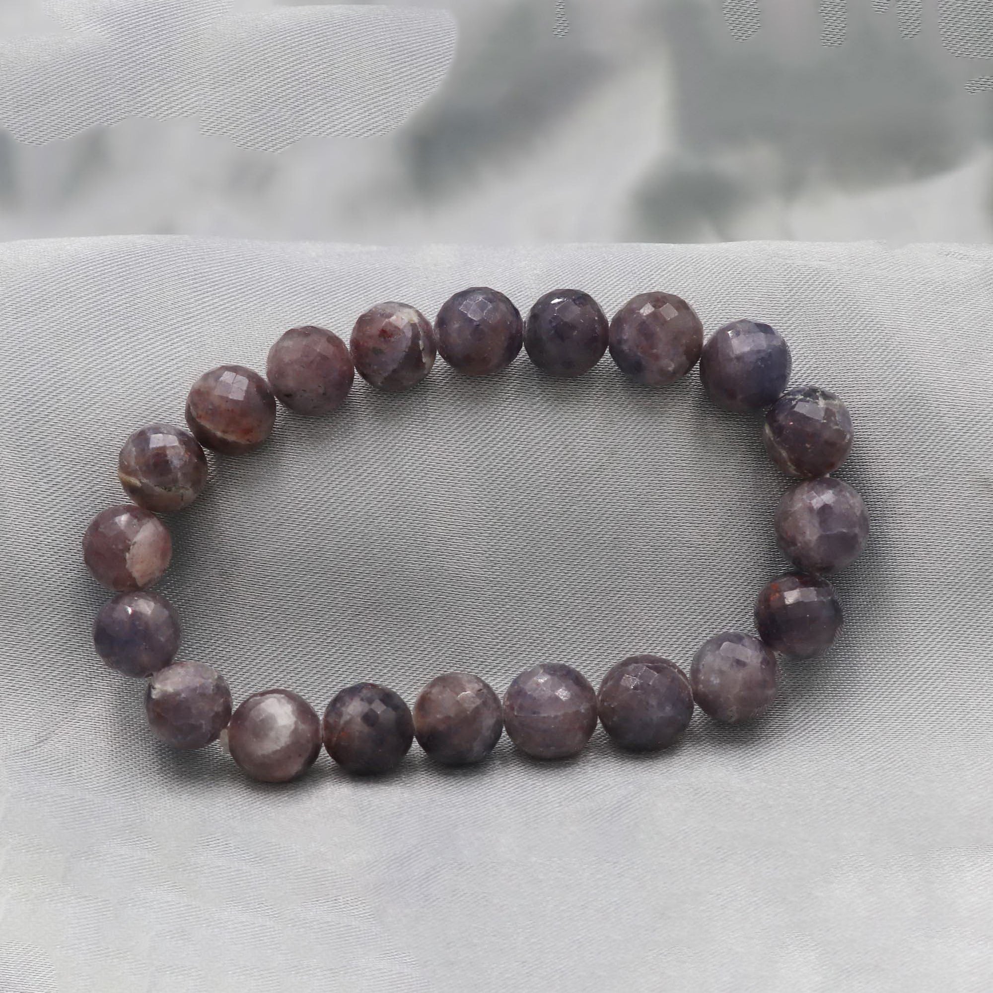 Bloodshot Iolite Large Faceted Round Bead Bracelet Natural Gemstone 121 Ct