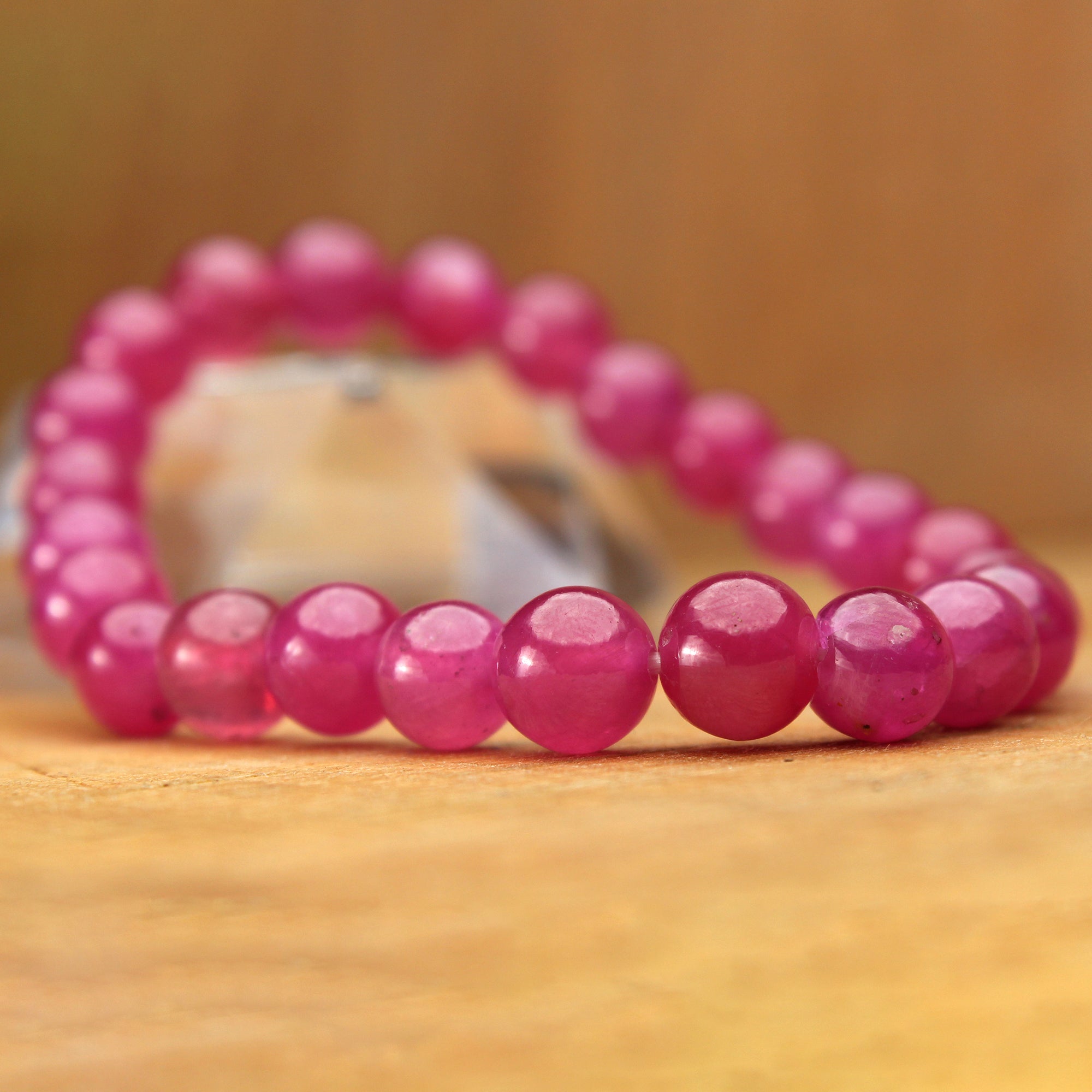 Natural Pink Sapphire Bracelet Round Plain Gemstone Beads Handmade 89 Ct