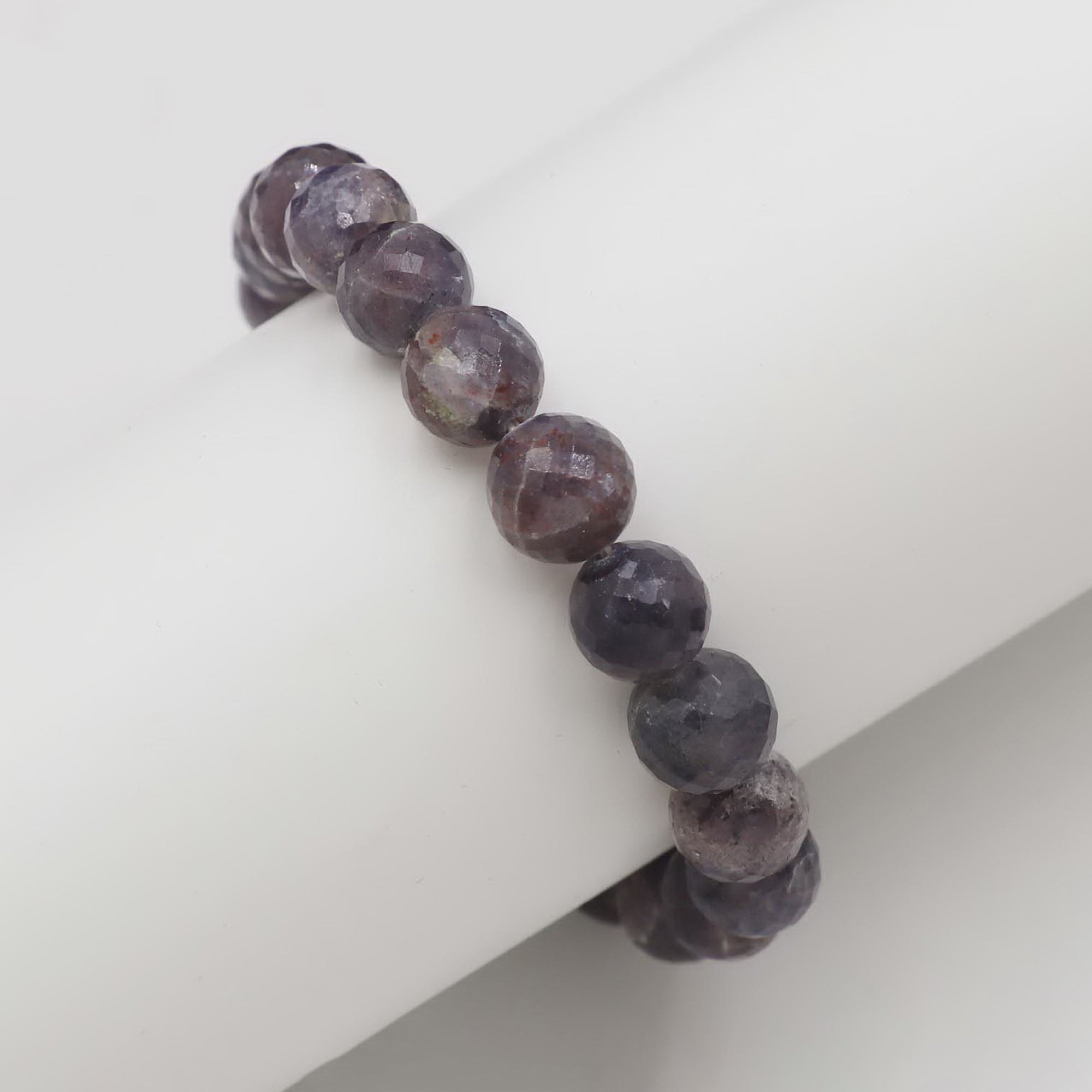 Natural Bloodshot Iolite Faceted Round Bead Bracelet Handmade Jewelry 128 Ct