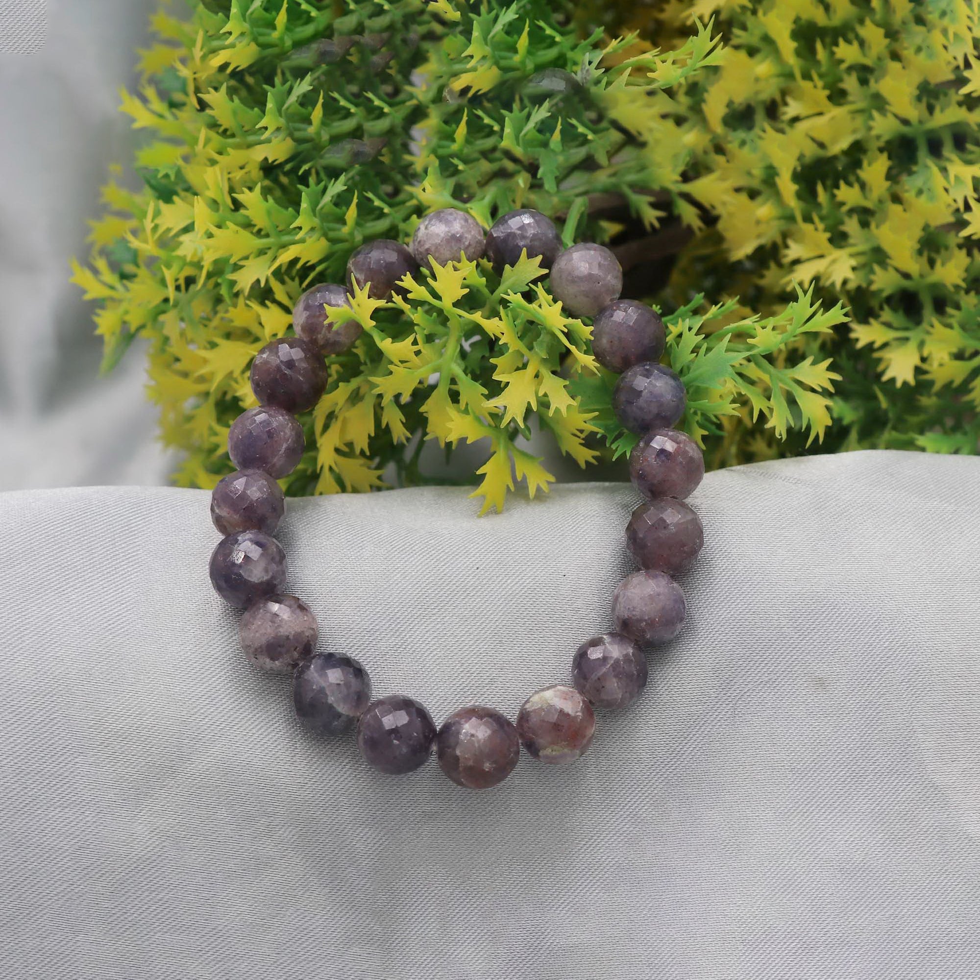 Natural Bloodshot Iolite Faceted Round Bead Bracelet Handmade Jewelry 128 Ct