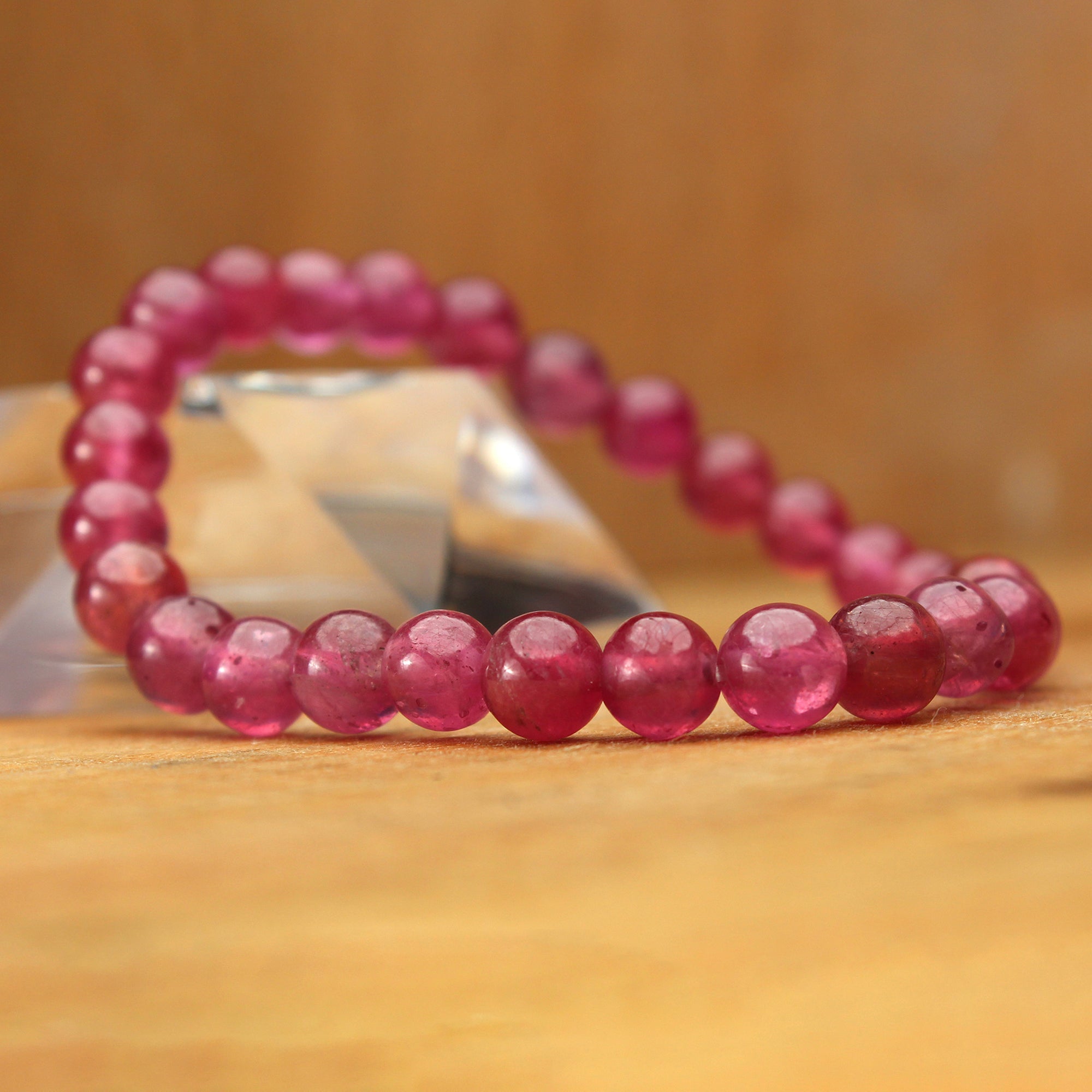 Natural Pink Sapphire Bracelet Round Plain Gemstone Beads Handmade 102 Ct