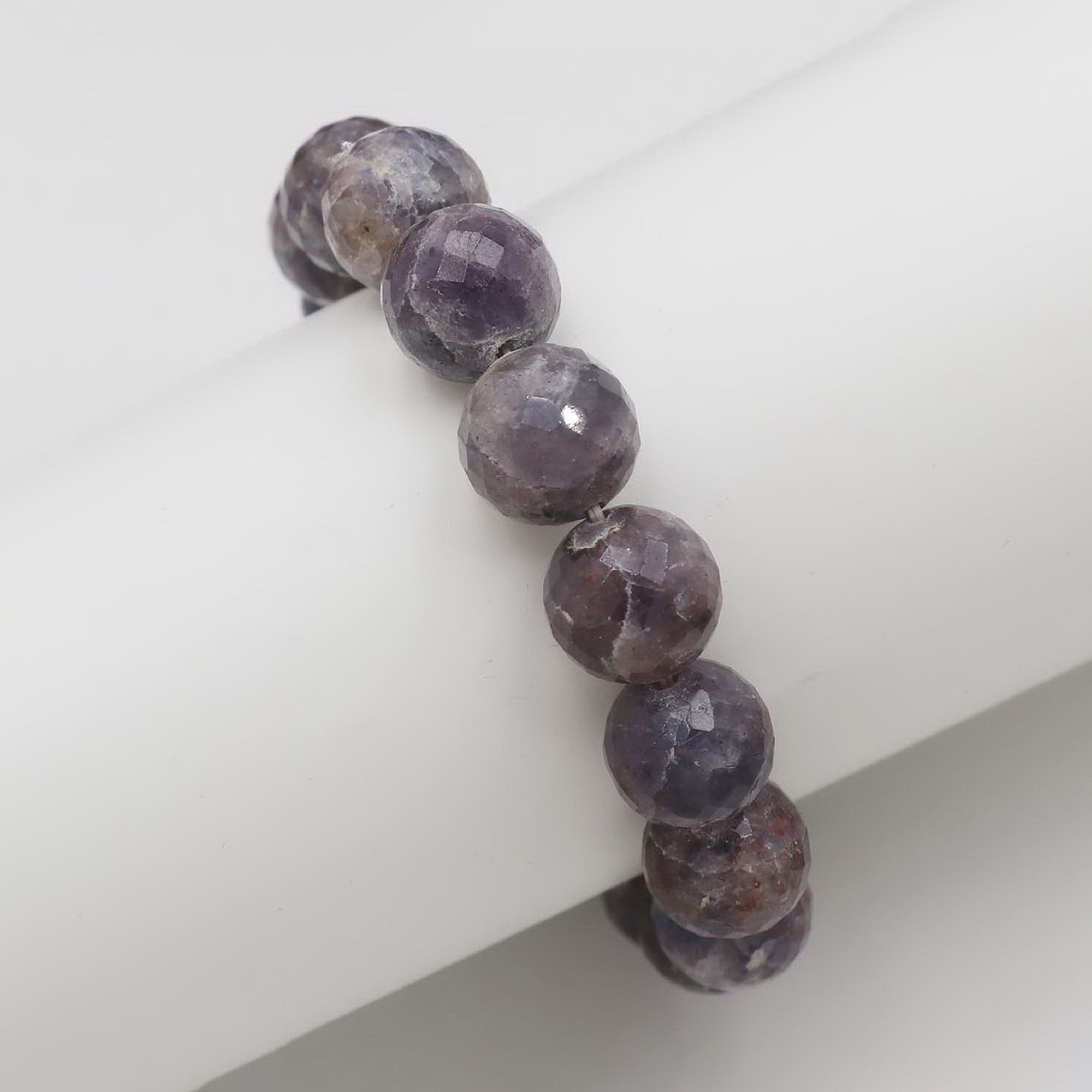 Natural Bloodshot Iolite Faceted Round Bead Bracelet Handmade Jewelry 184 Ct