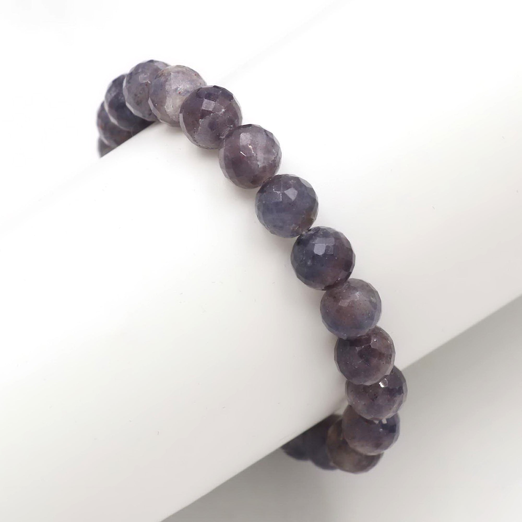 Natural Bloodshot Iolite Faceted Round Bead Bracelet Handmade Jewelry 99 Ct