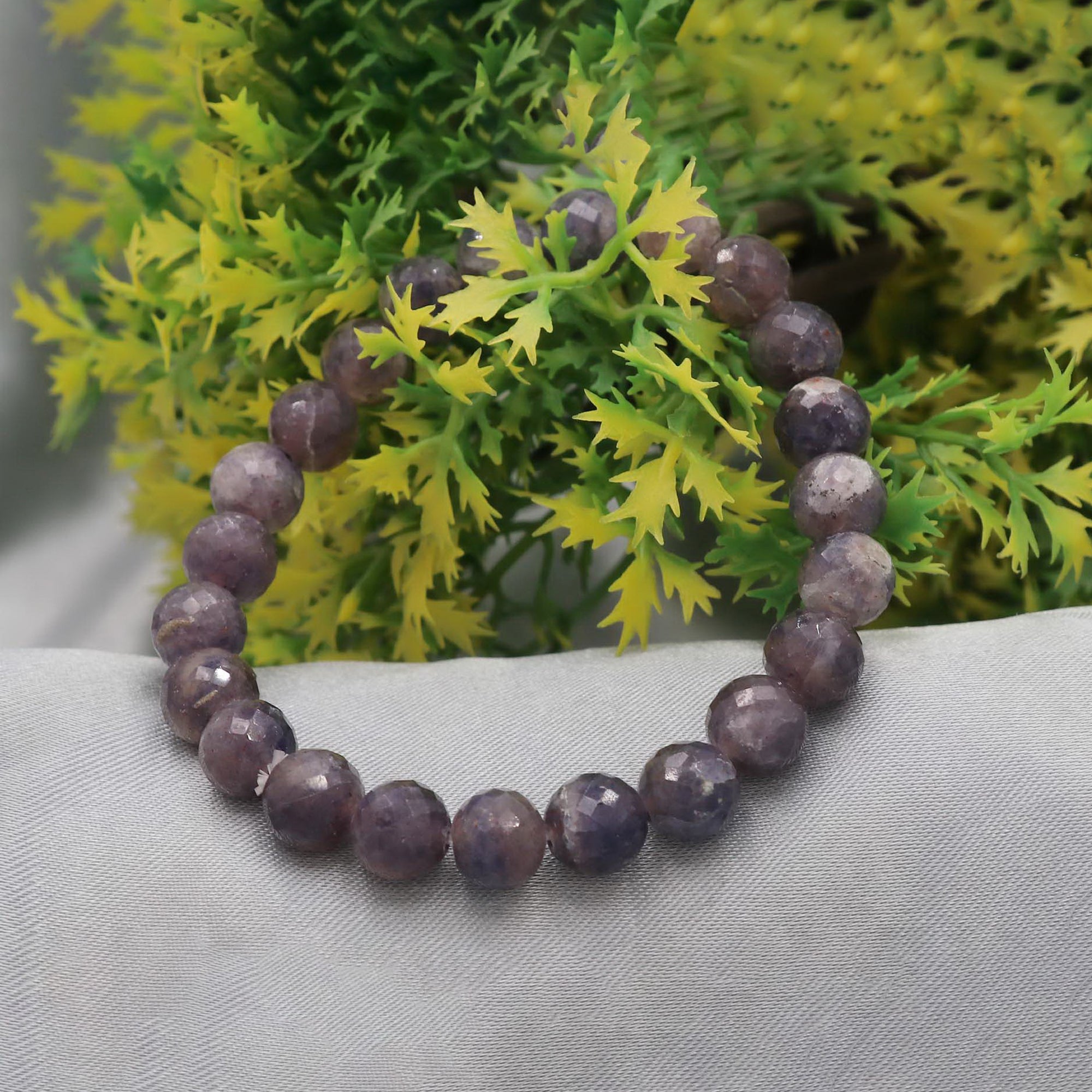 Natural Bloodshot Iolite Faceted Round Bead Bracelet Handmade Jewelry 99 Ct