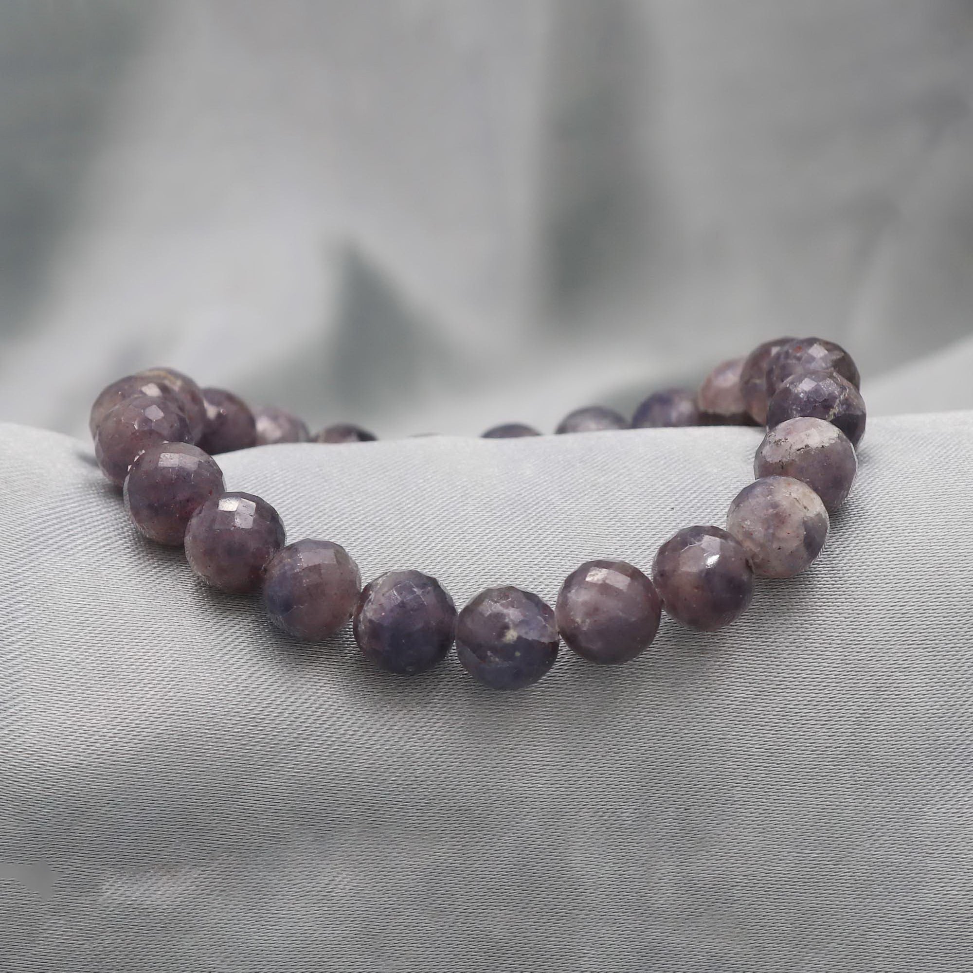 Natural Bloodshot Iolite Faceted Round Bead Bracelet Handmade Jewelry 99 Ct