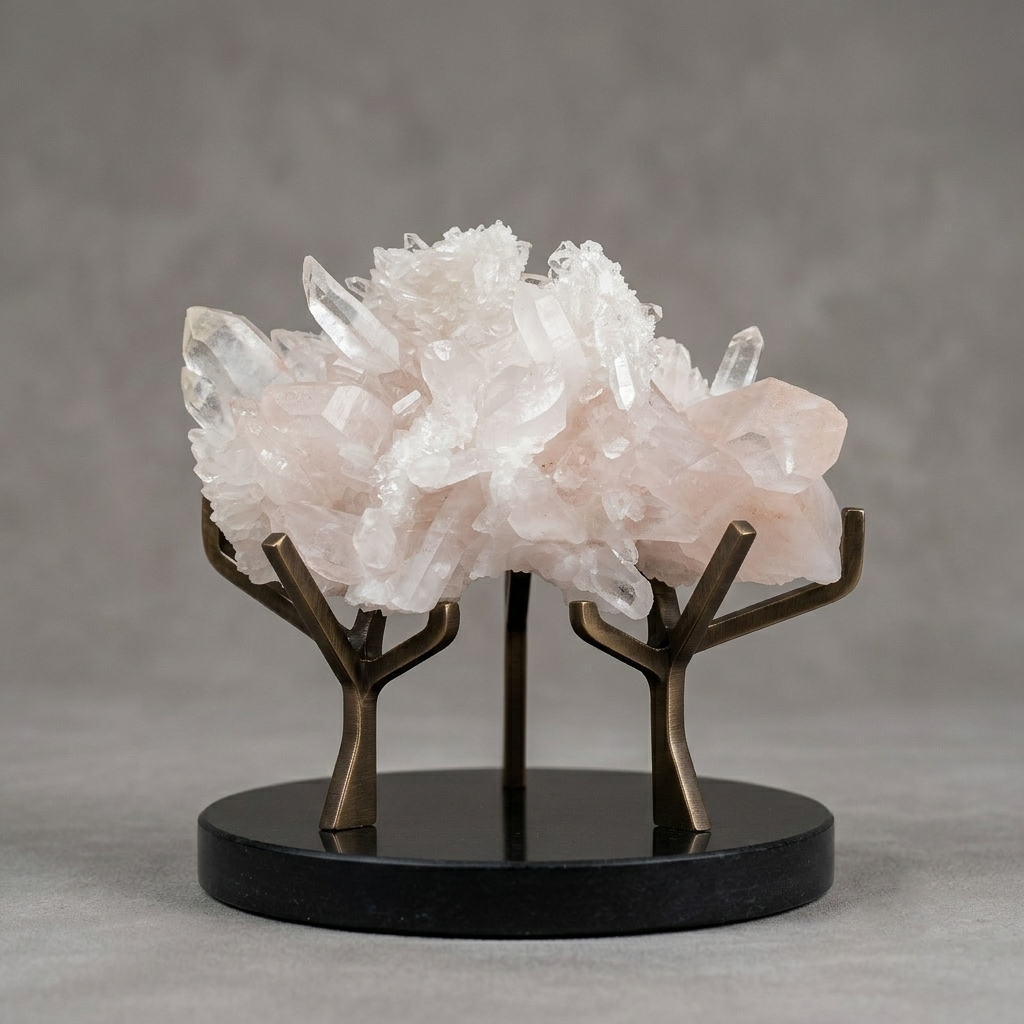 White + Pink Rare Natural Himalayan Quartz Crystal Cluster Energy Healing Display