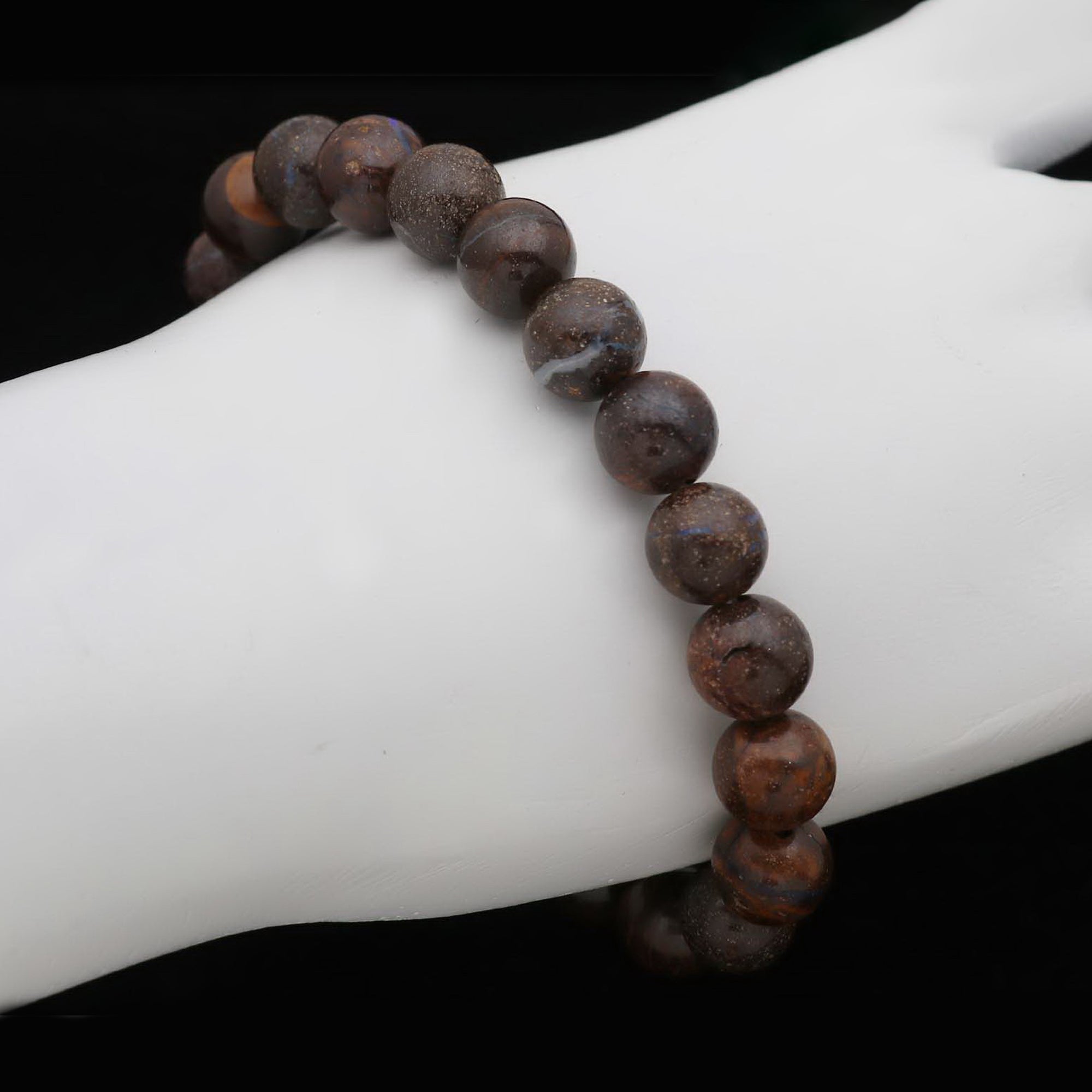 Natural Boulder Opal Smooth Round Bead Bracelet Handmade Jewelry 123 Ct