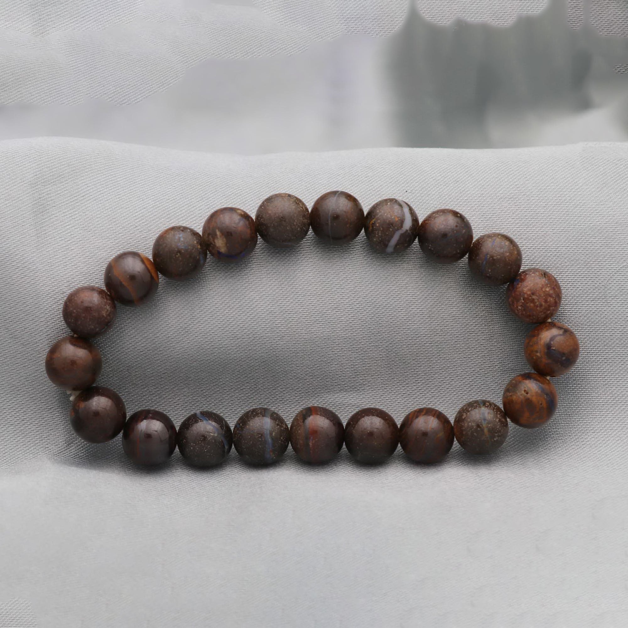 Natural Boulder Opal Smooth Round Bead Bracelet Handmade Jewelry 123 Ct