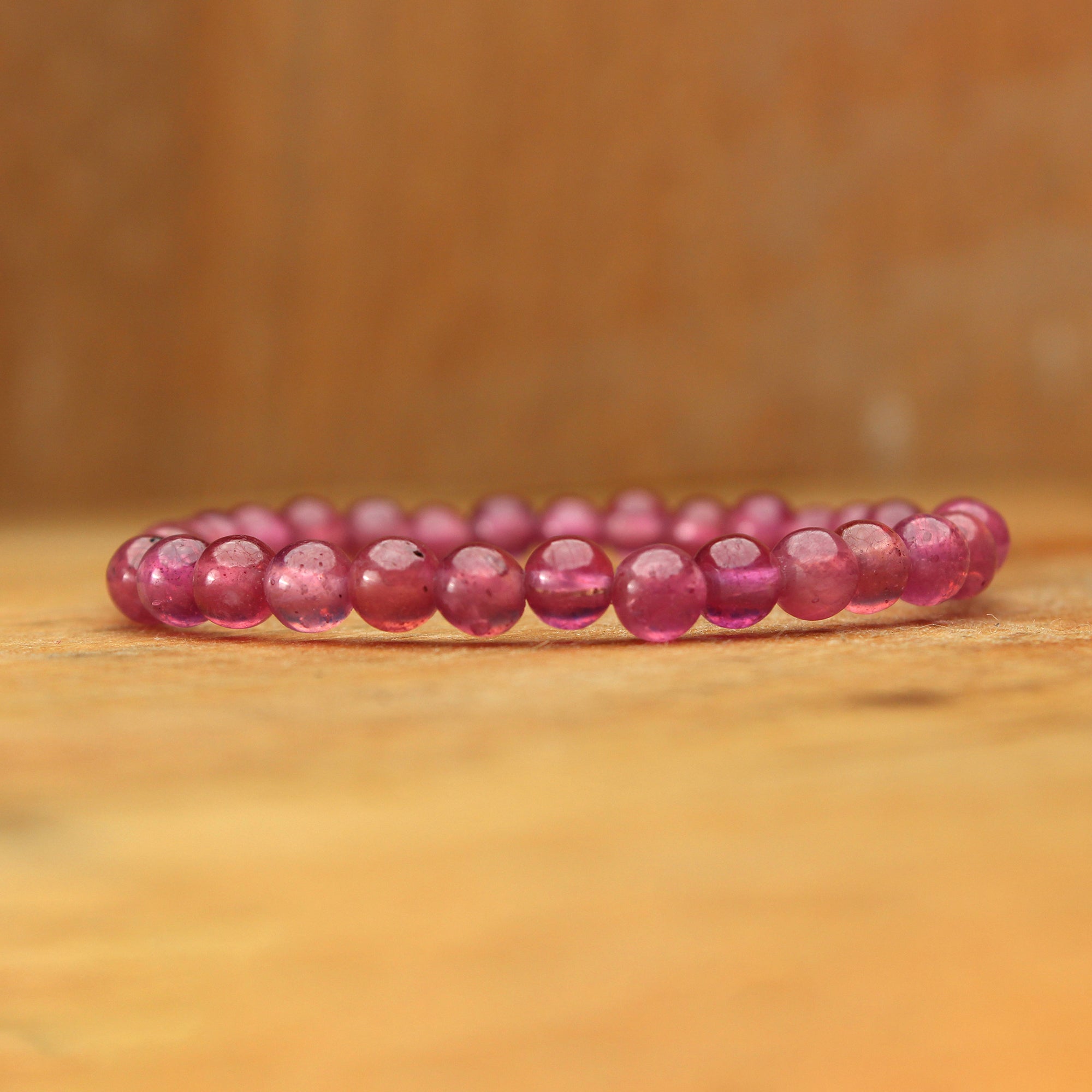 Natural Pink Sapphire Round Bead Bracelet Genuine Gemstone Stretch Bracelet for Women 67 Ct