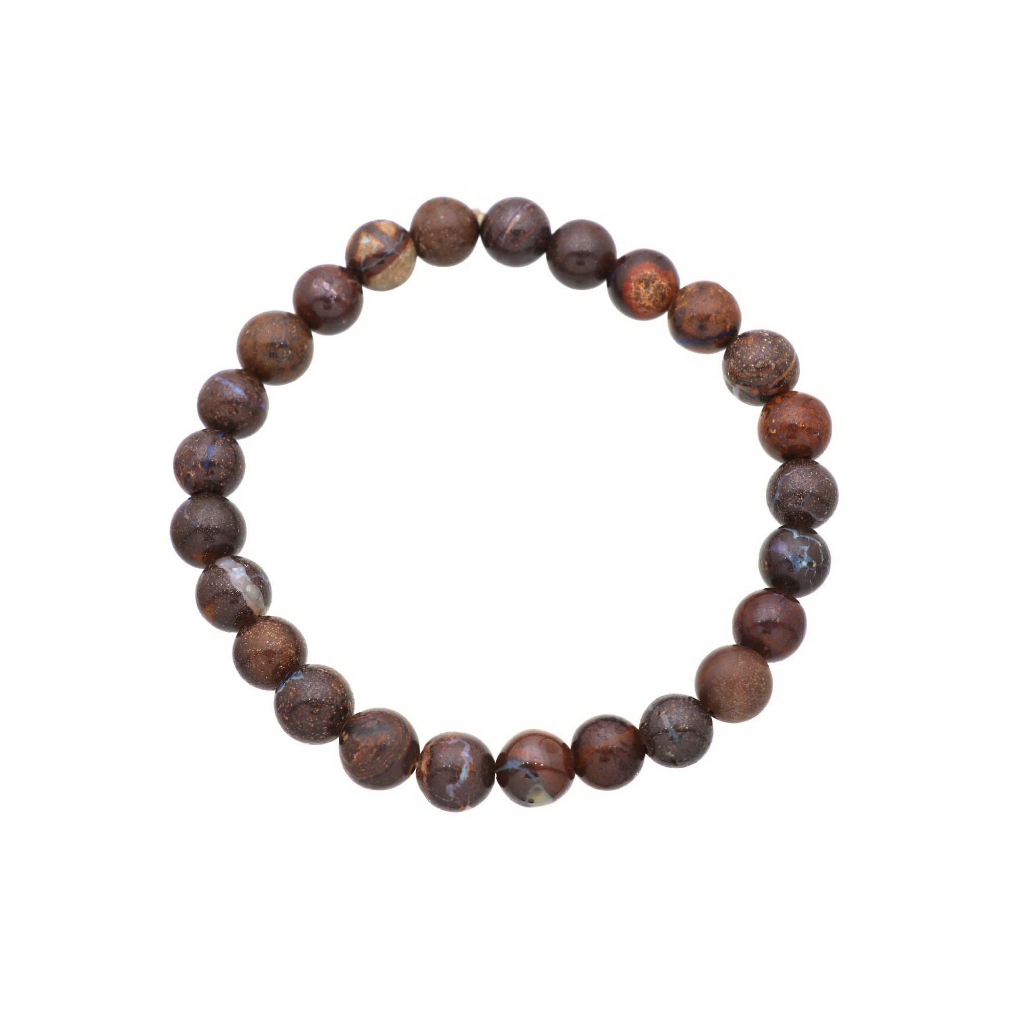 Natural Boulder Opal Bracelet 123 Ct Round Beads Handmade Stretch Jewelry