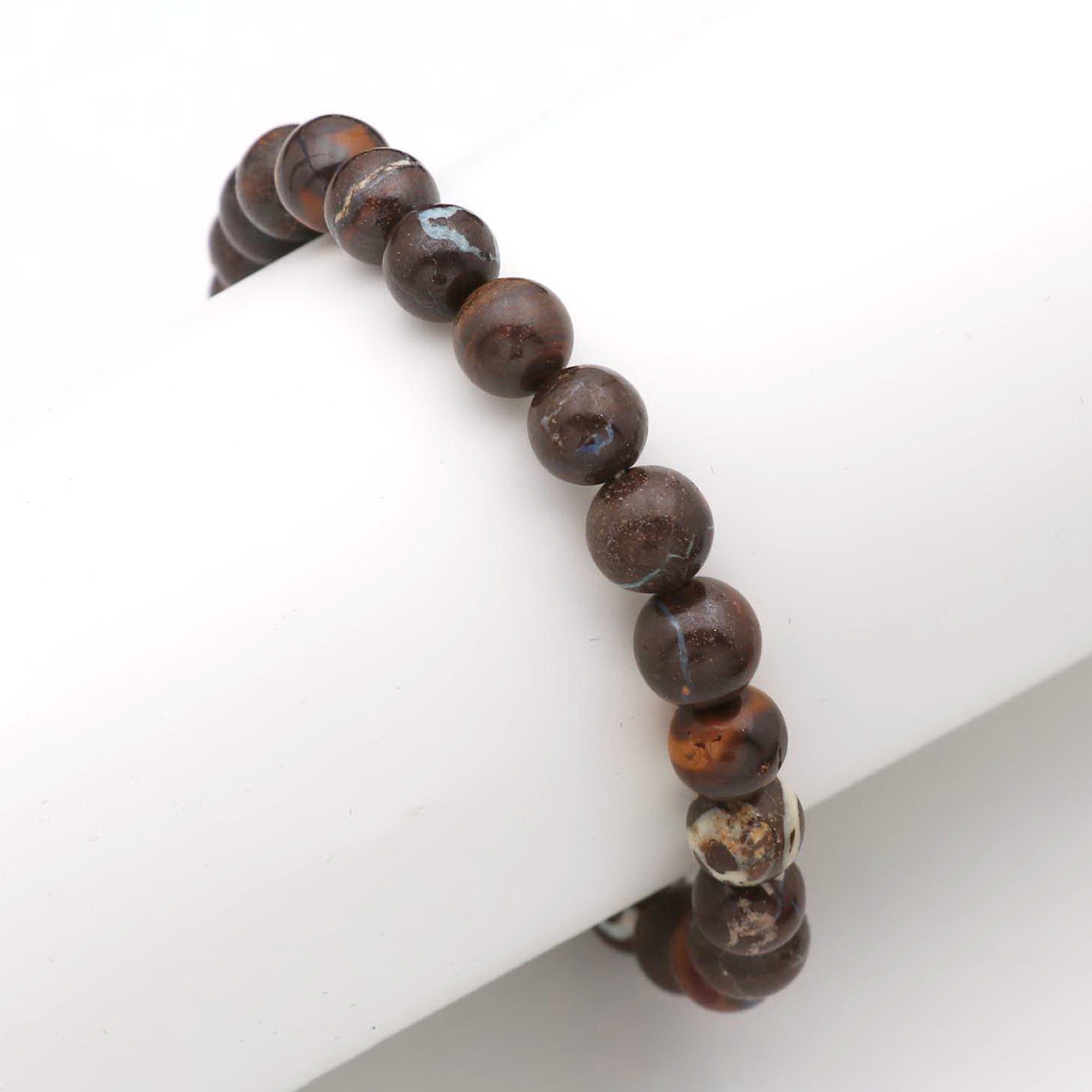 Natural Boulder Opal Bracelet 123 Ct Round Beads Handmade Stretch Jewelry