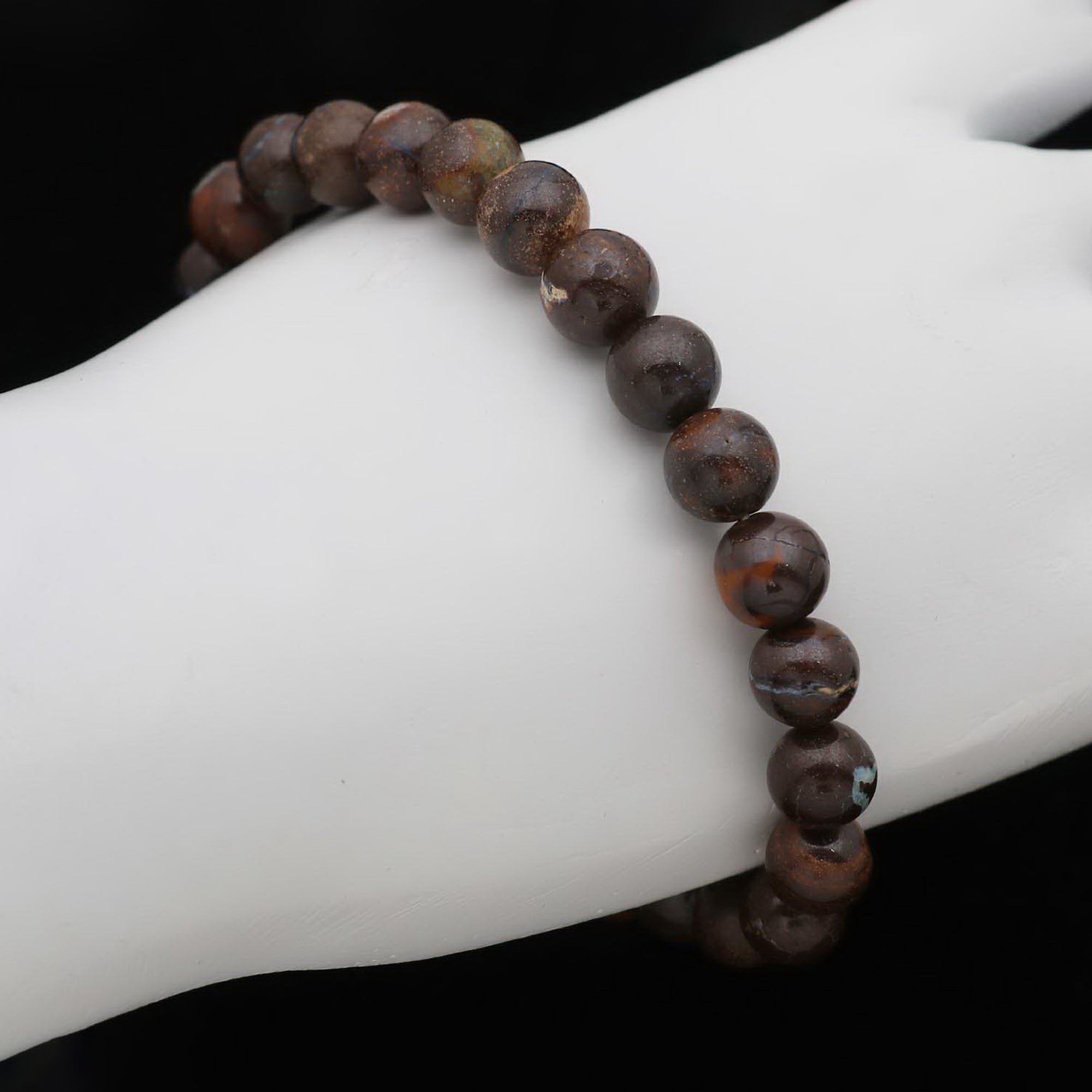 Natural Boulder Opal Bracelet 123 Ct Round Beads Handmade Stretch Jewelry