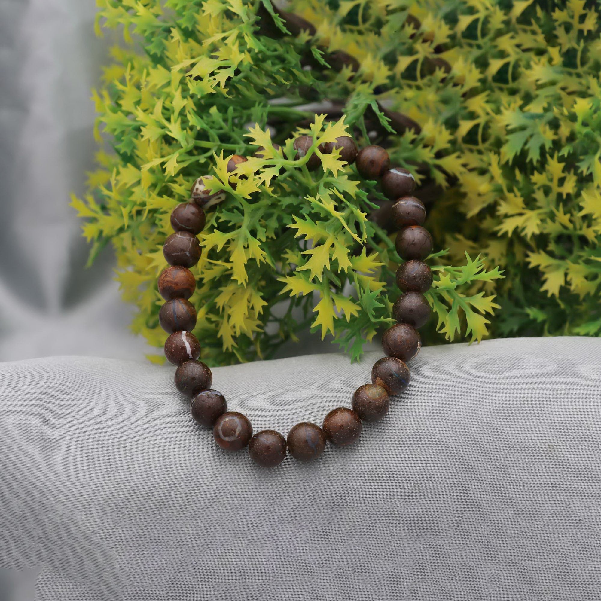 Natural Boulder Opal Bracelet 123 Ct Round Beads Handmade Stretch Jewelry