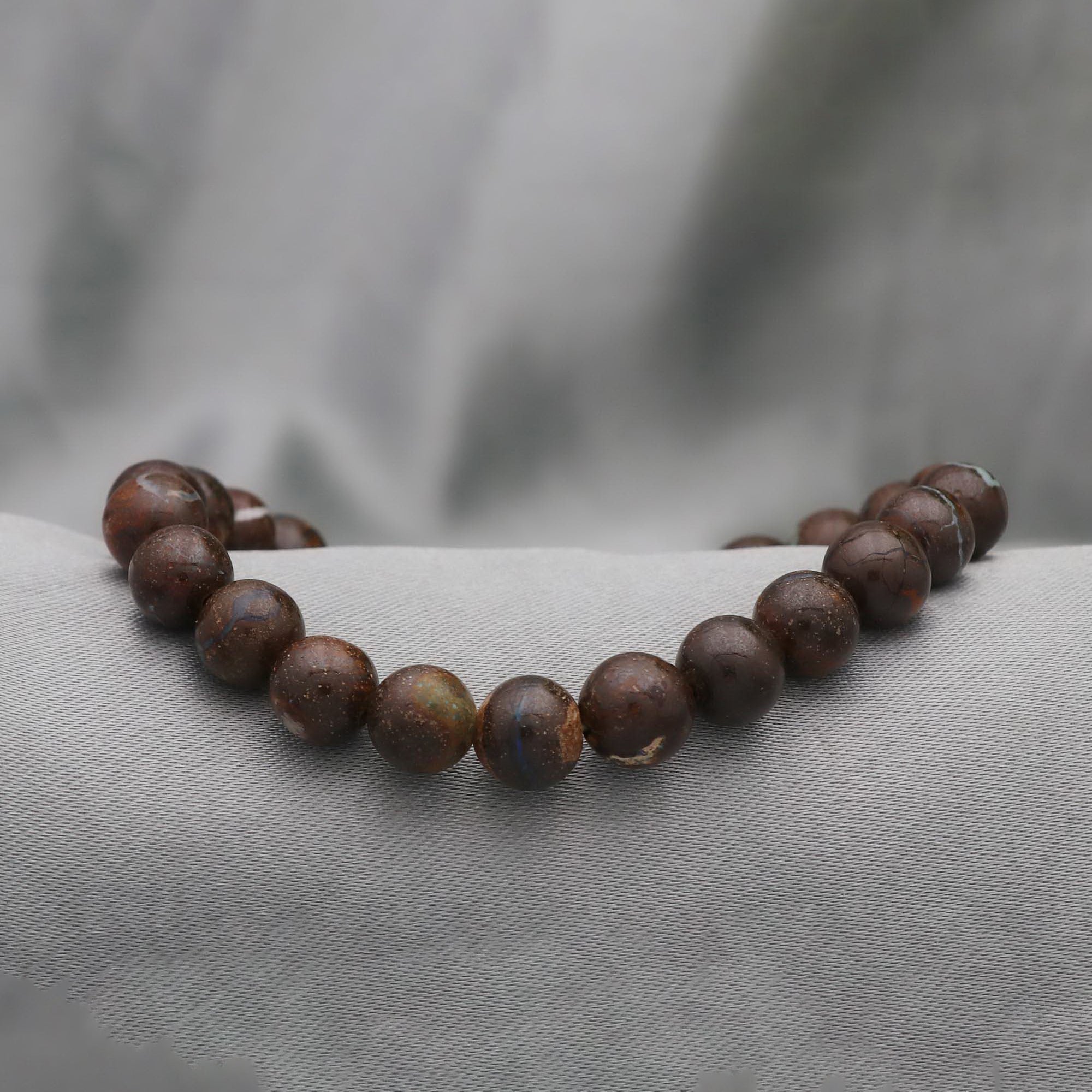 Natural Boulder Opal Bracelet 123 Ct Round Beads Handmade Stretch Jewelry