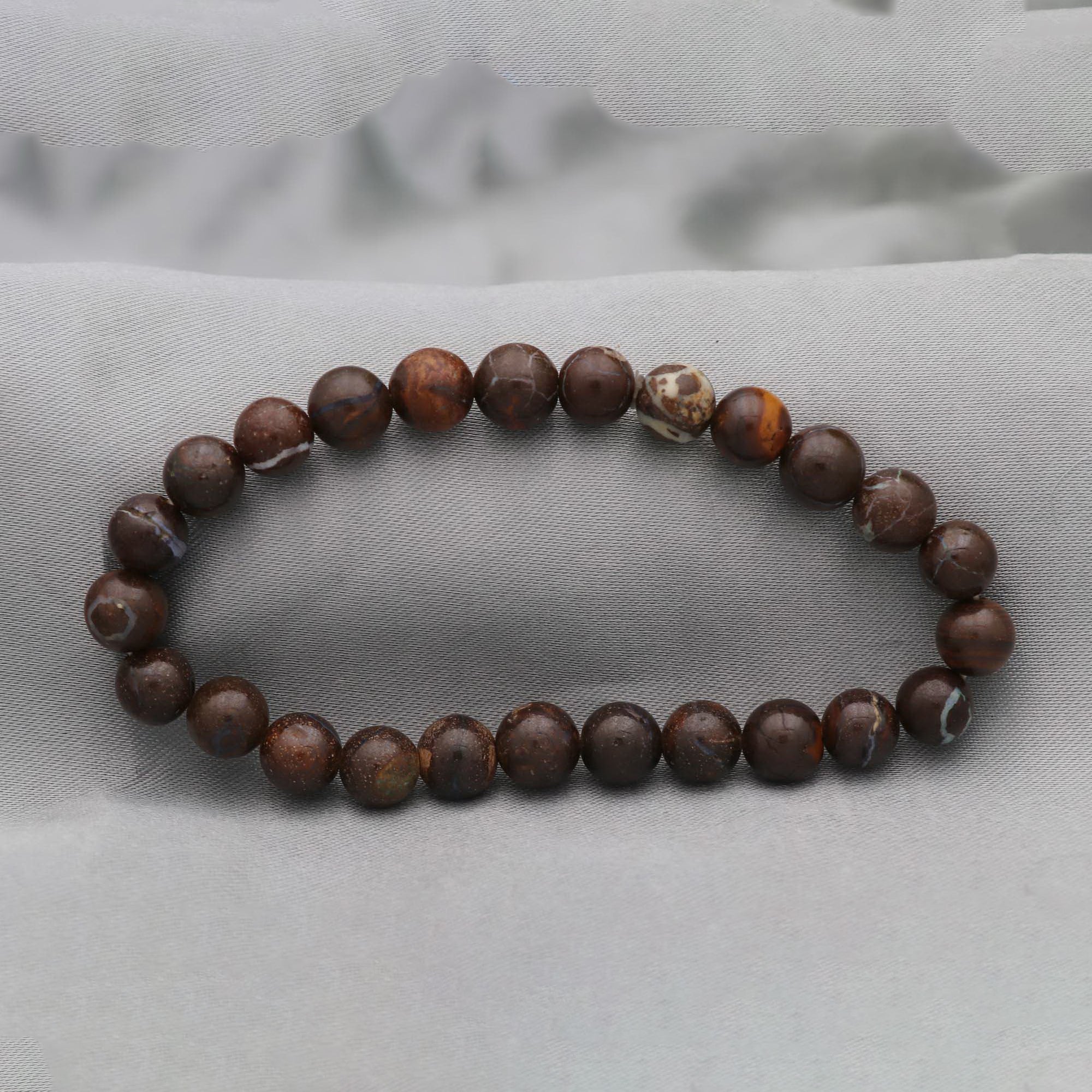Natural Boulder Opal Bracelet 123 Ct Round Beads Handmade Stretch Jewelry