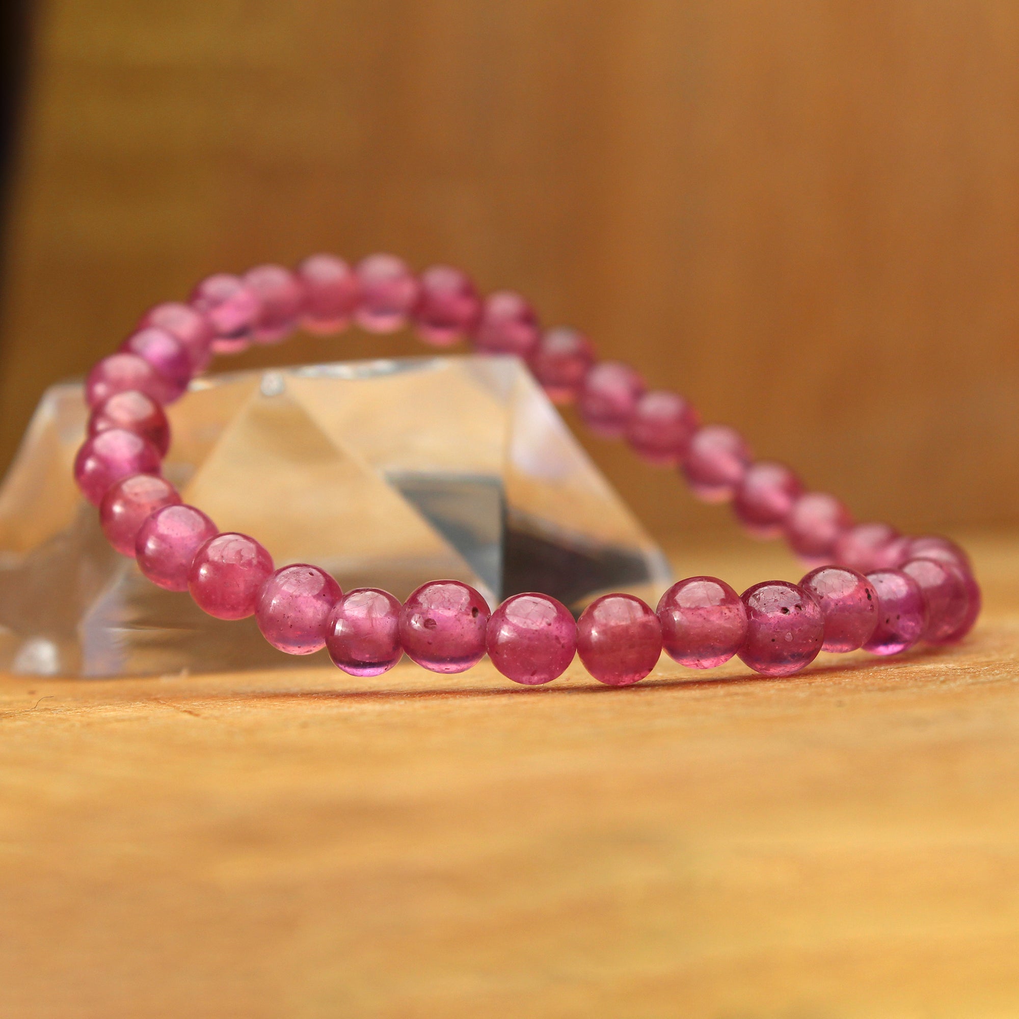 Natural Pink Sapphire Bracelet Round Plain Gemstone Beads Handmade 67 Ct