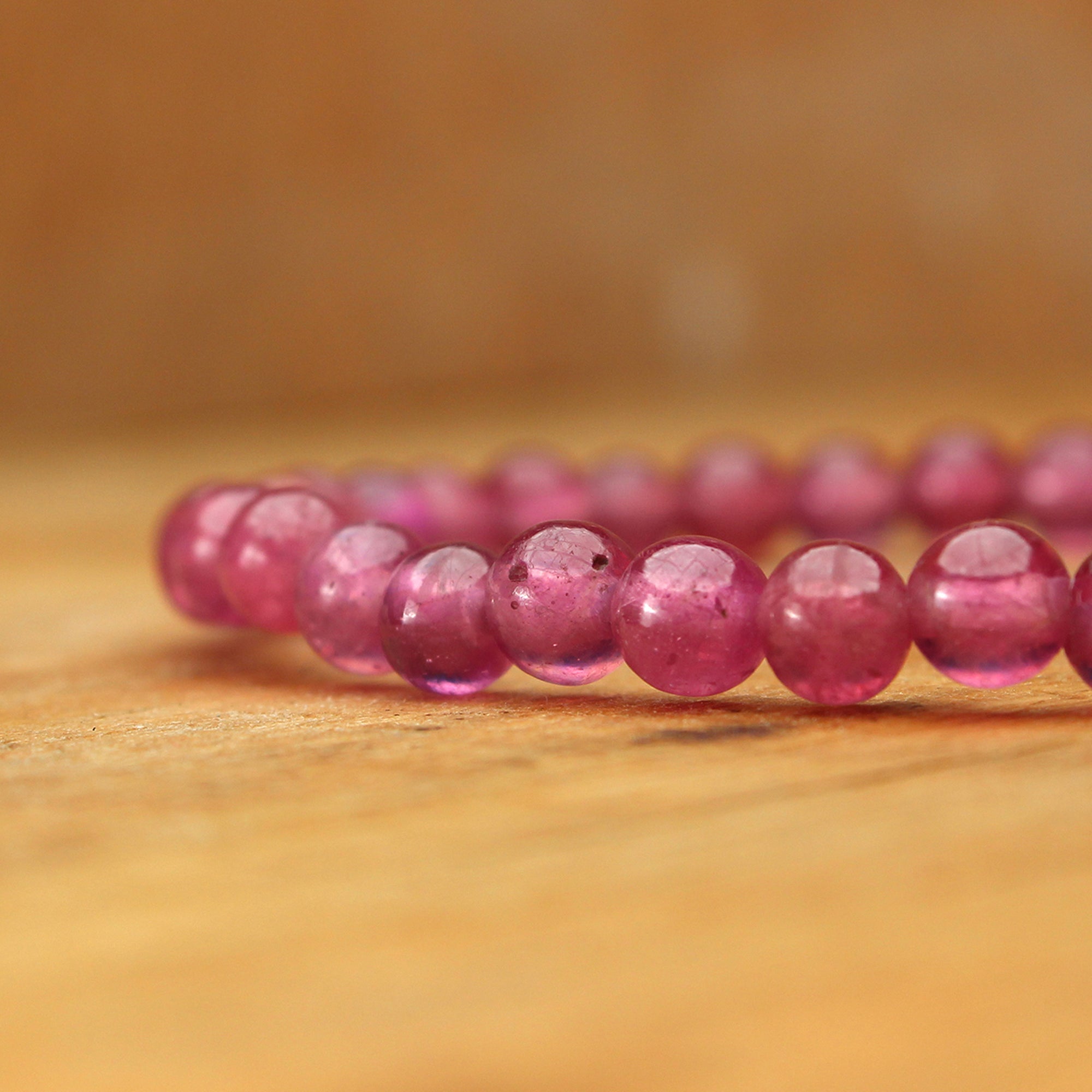 Natural Pink Sapphire Bracelet Round Plain Gemstone Beads Handmade 67 Ct
