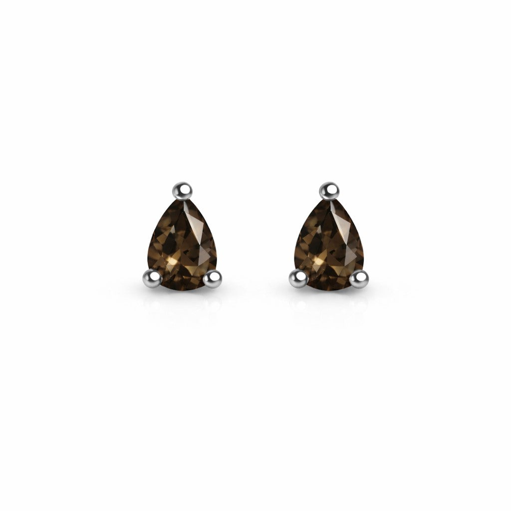 Natural Smoky Quartz 4x5mm Pear Cut Stud Earrings in 925 Sterling Silver