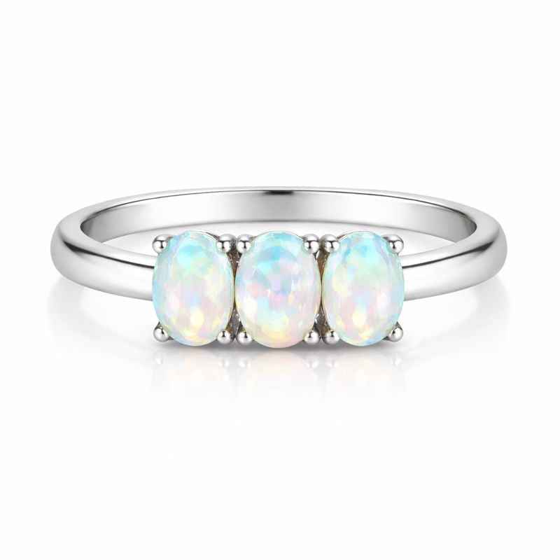 Handcrafted White Ethiopian Opal Ring 3x5mm Oval Cabochon 925 Sterling Silver Minimal Jewelry Gift