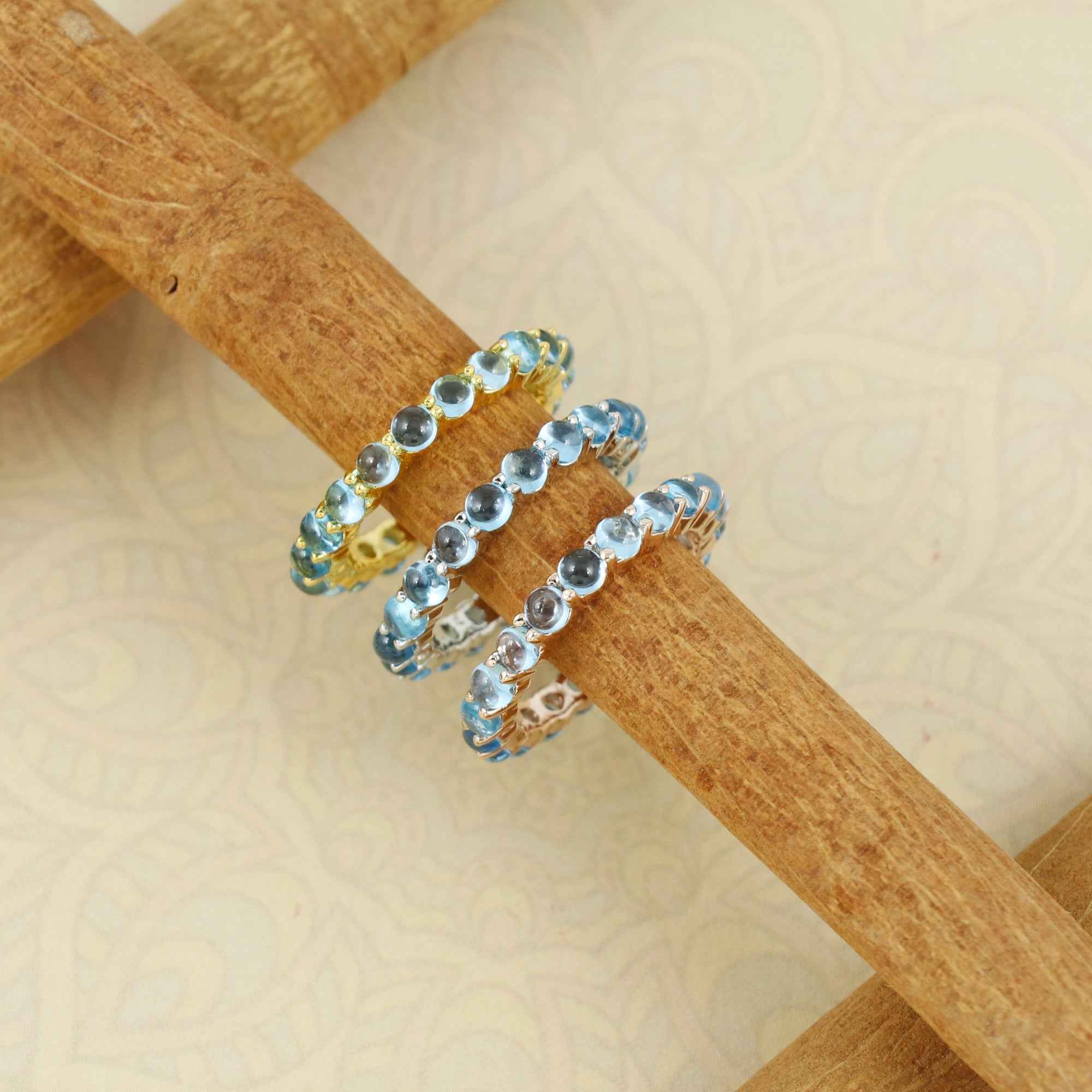 Natural Swiss Blue Topaz 3mm Round Cabochon Ring 925 Sterling Silver Handmade Blue Gemstone Solitaire Ring