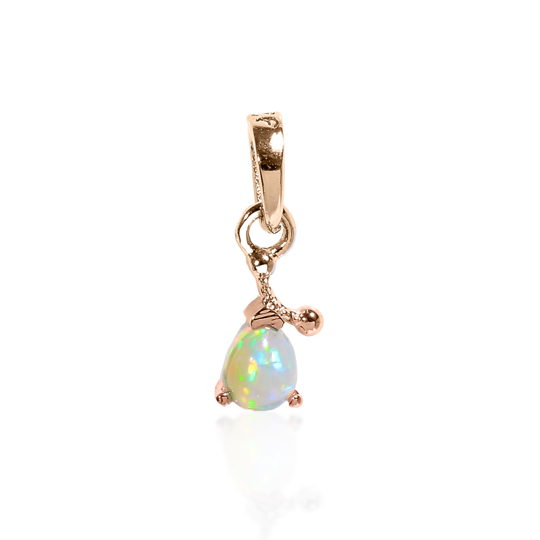 Himalya Quartz opal pendant necklace featuring a pear-shaped October birthstone cabochon in sterling silver.
