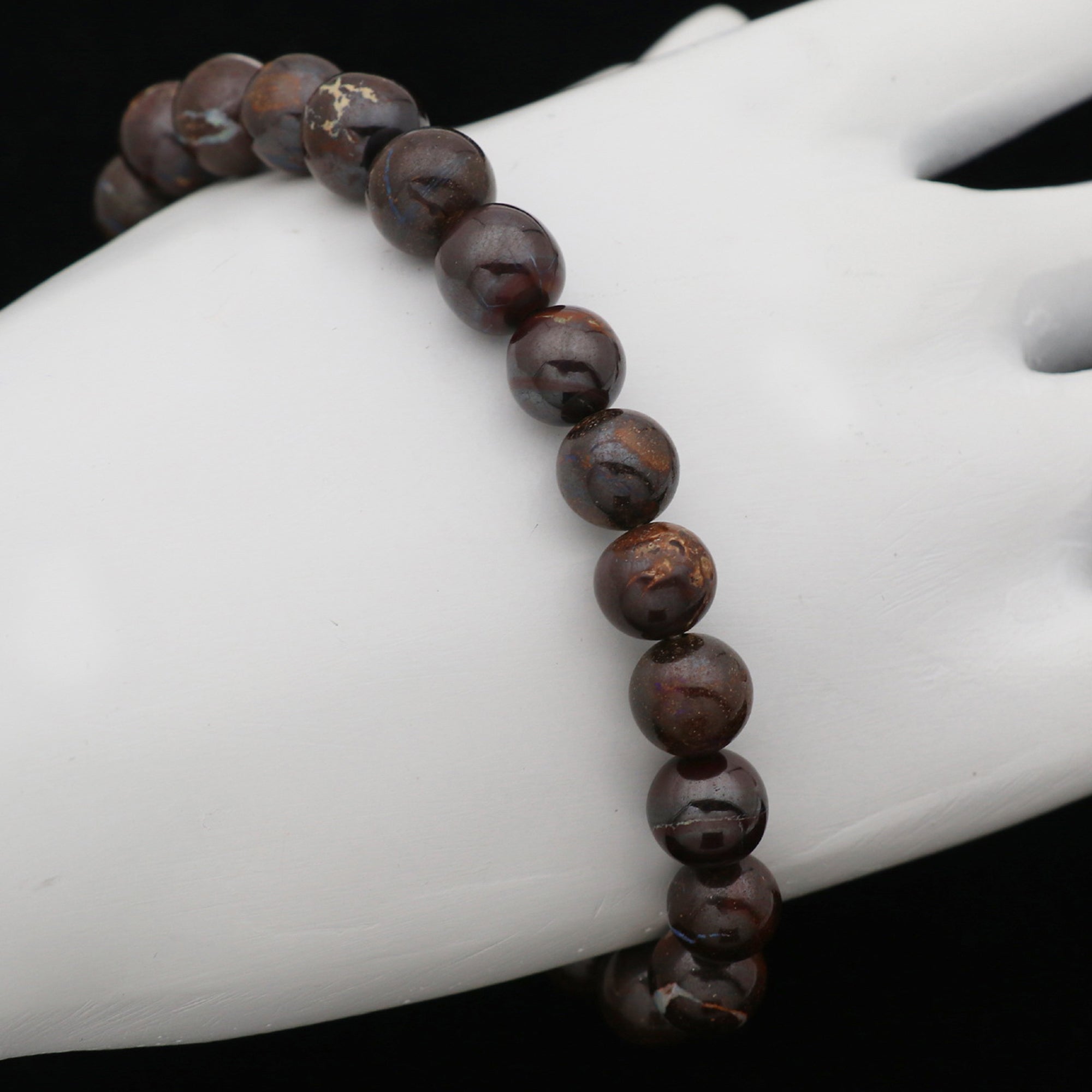 Natural Boulder Opal Polished Round Bead Bracelet Handmade Jewelry 108 Ct
