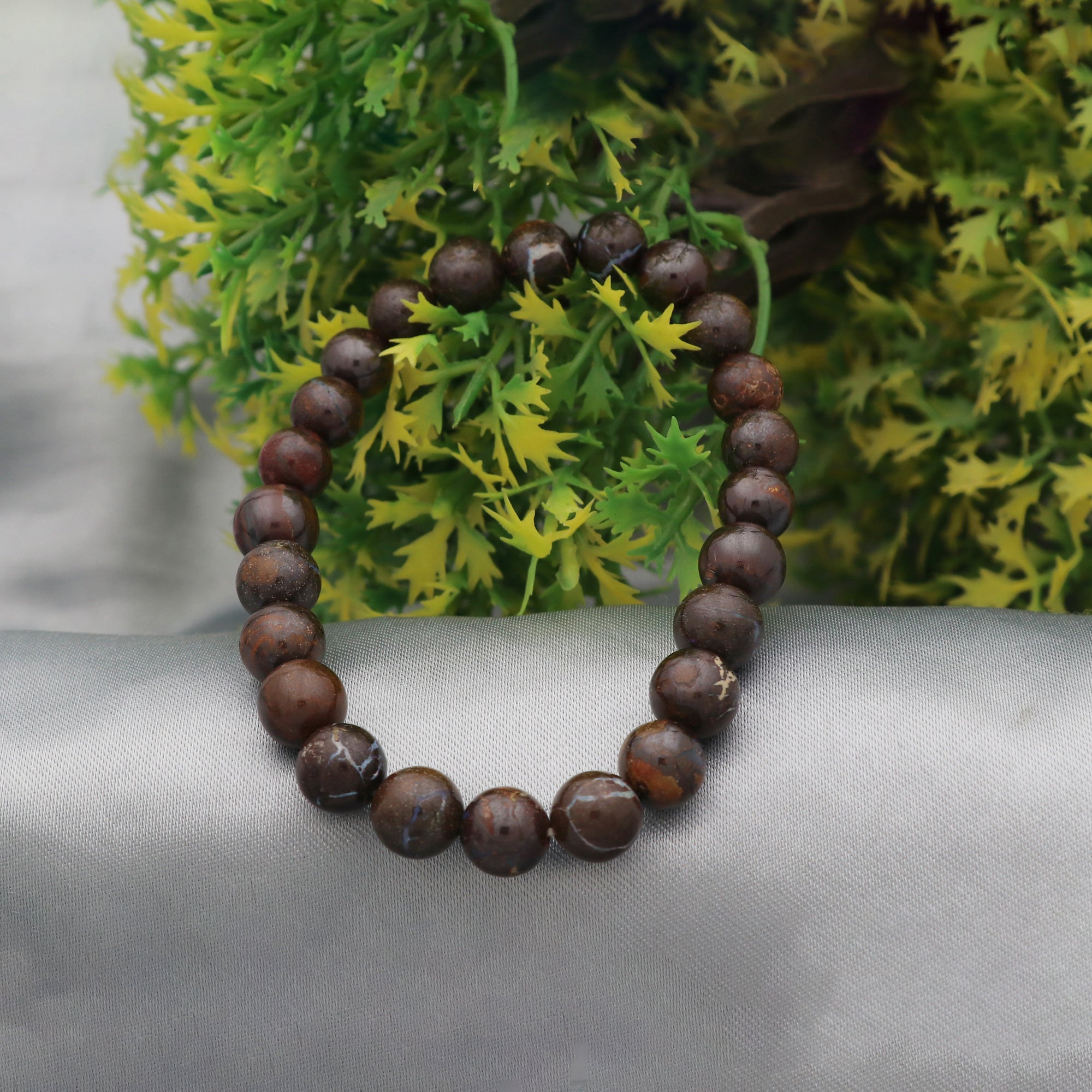 Natural Boulder Opal Polished Round Bead Bracelet Handmade Jewelry 108 Ct