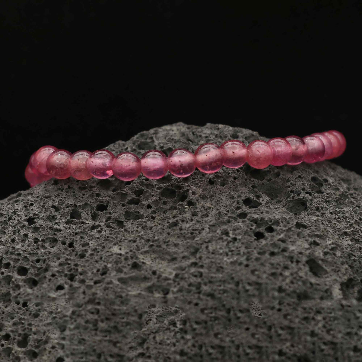 Natural Pink Sapphire Round Bead Bracelet Genuine Gemstone Stretch Bracelet for Women 67 Ct