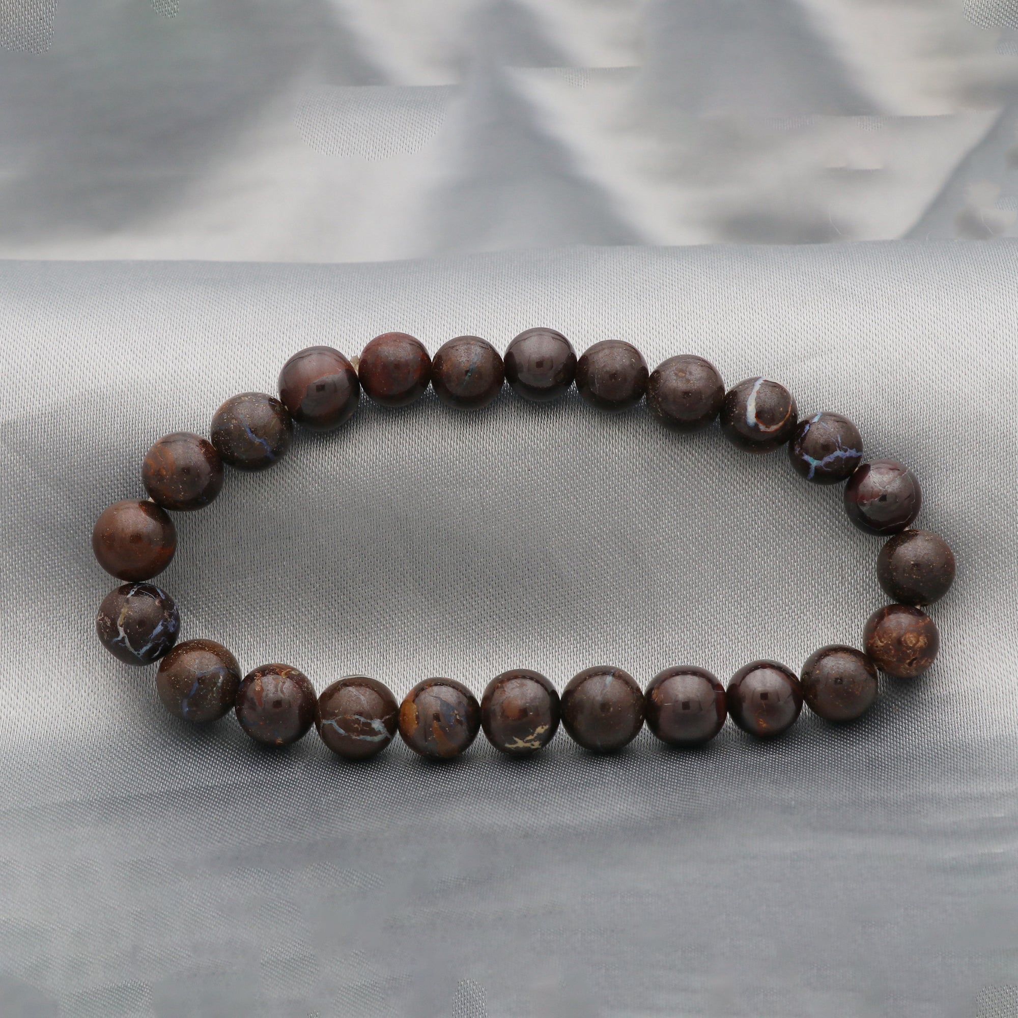 Natural Boulder Opal Polished Round Bead Bracelet Handmade Jewelry 108 Ct