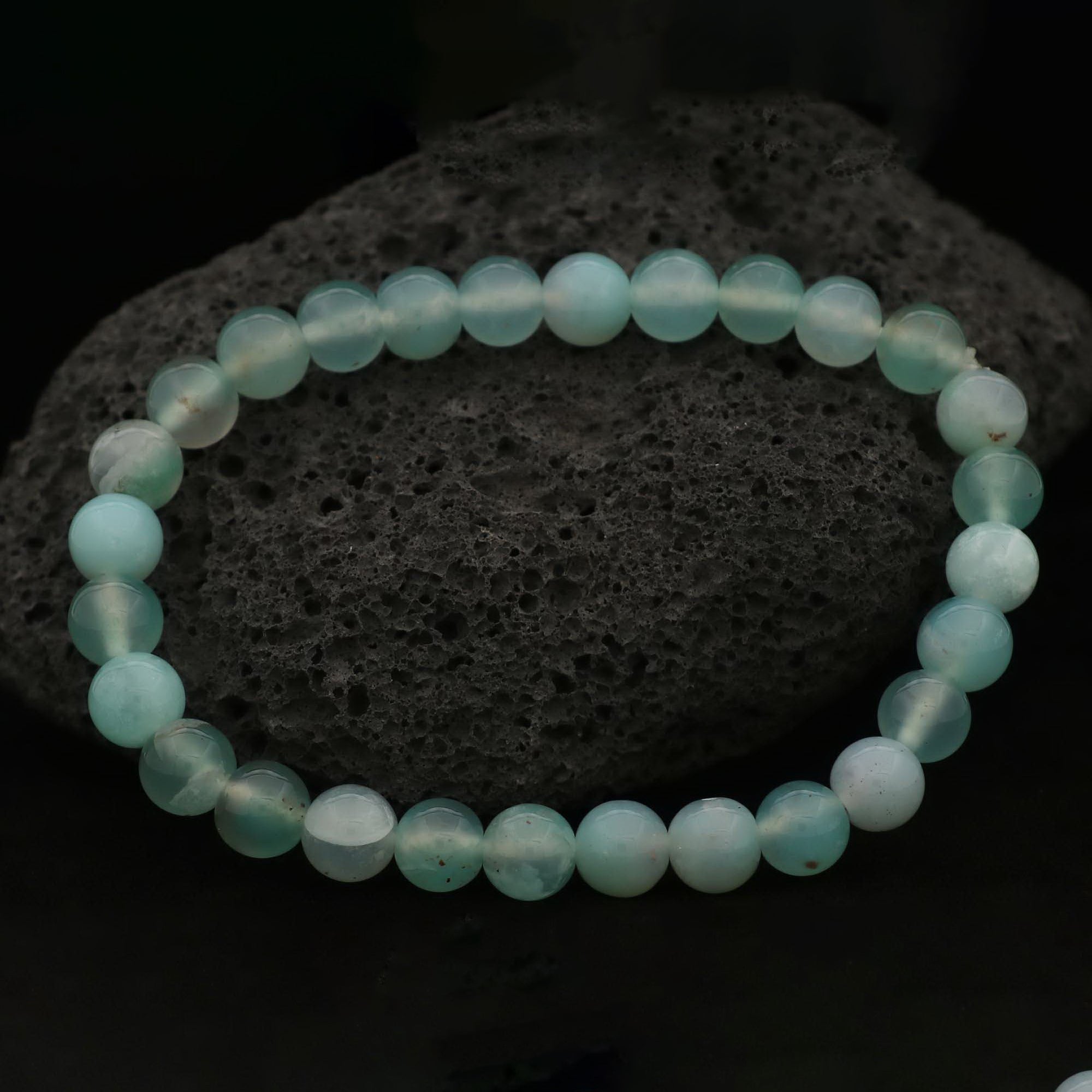 Elegant Aqua Chalcedony Gemstone Bracelet Natural Round Beads Handmade Jewelry 72 Ct