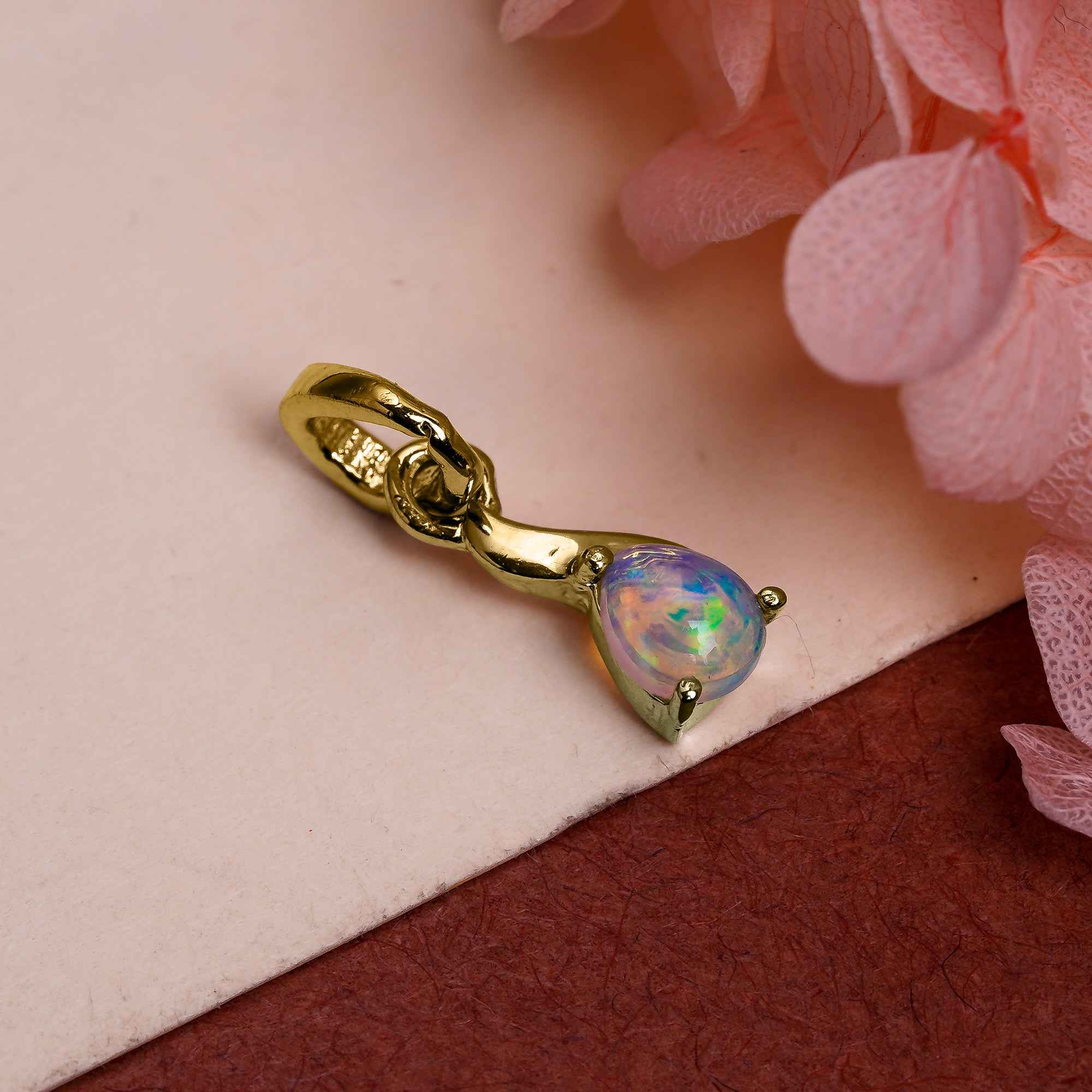 Celestial Opal Talisman 5x4mm Pear Cabochon Silver Amulet Pendant Lucky Gem Jewelry Handmade Gift