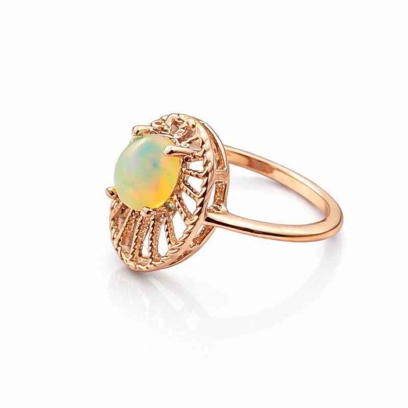 Natural White Ethiopian Opal Ring 5x7mm Oval Cabochon in 925 Sterling Silver Handmade Statement Jewelry